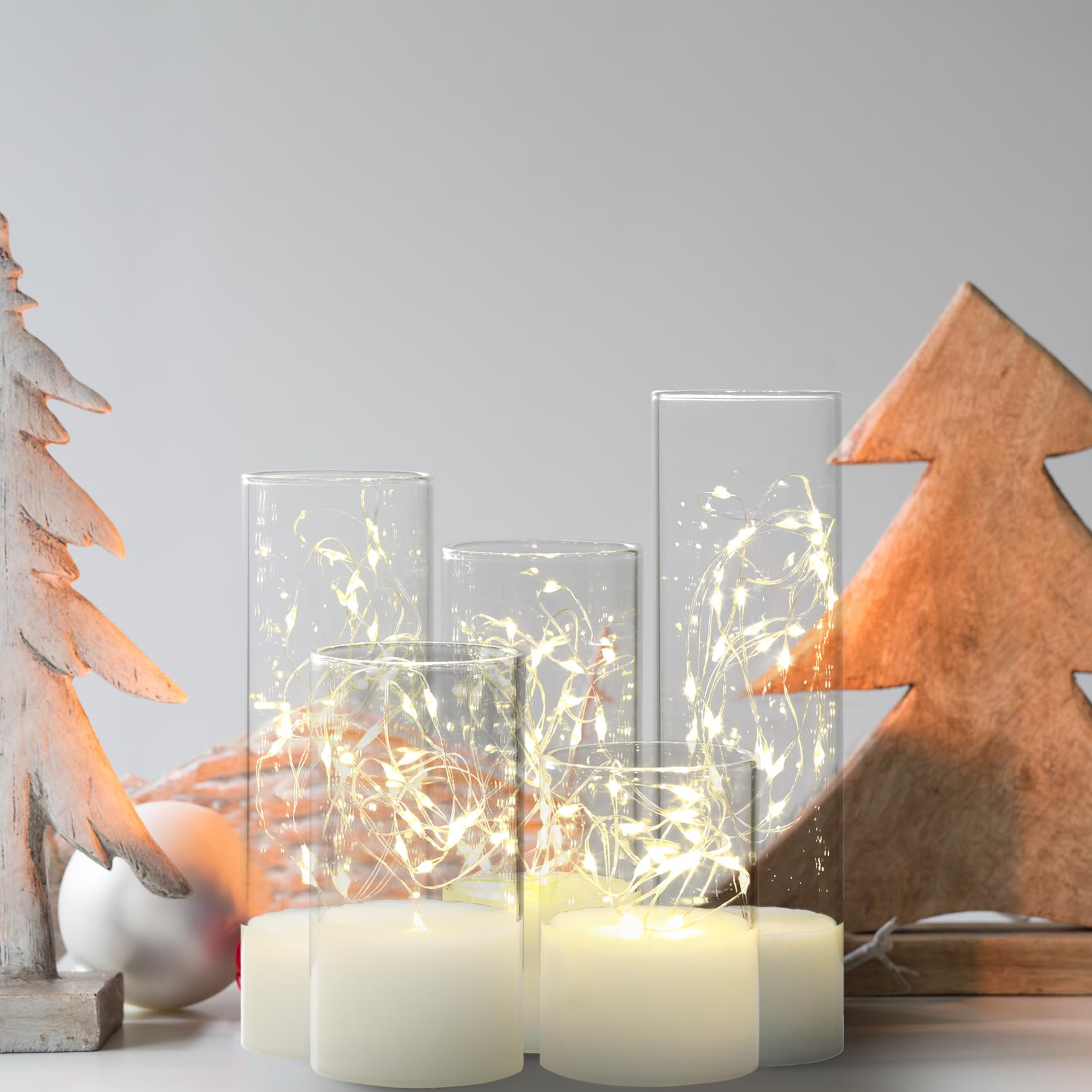 Eywamage Slim Clear Glass Flameless LED Candles with Remote - Battery Operated Flickering Electric Candles (2