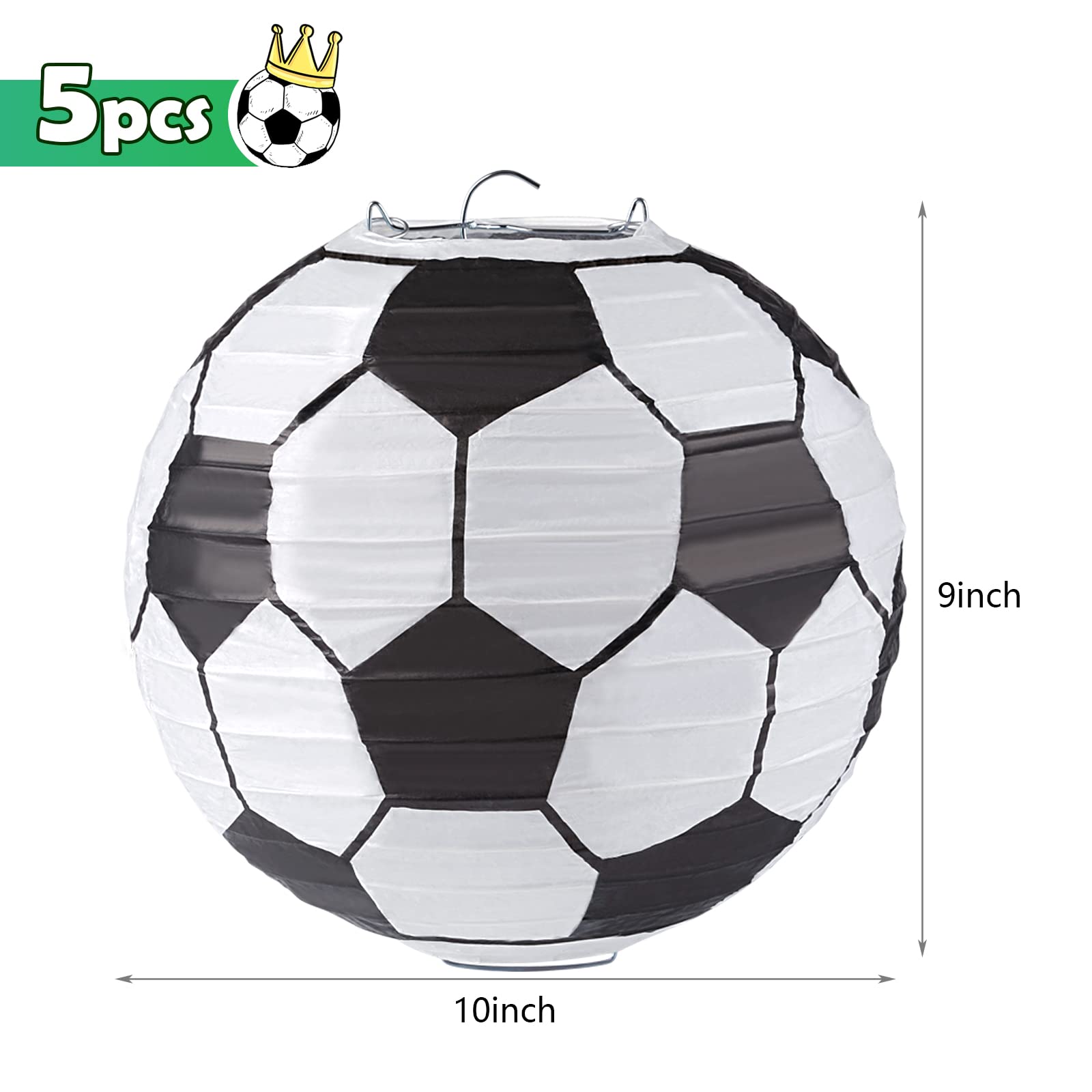 10 Inch Soccer Paper Lanterns - Pack of 5 | Soccer Themed Birthday Party Decorations, Sports Party Supplies & Favors | Perfect for Kids Birthday, Team Celebrations & Game Day Decor