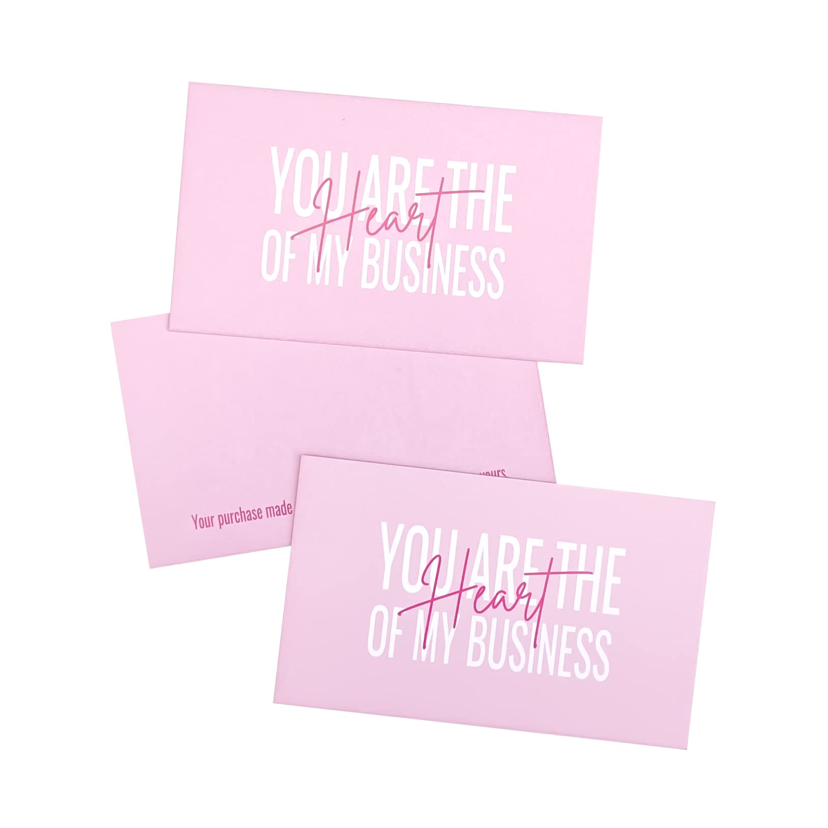 100 Pack Pink Thank You Cards for Business - Heart of My Business Appreciation Cards with Package Inserts | Perfect for Online Stores, Etsy Sellers & Small Business Customer Gifts