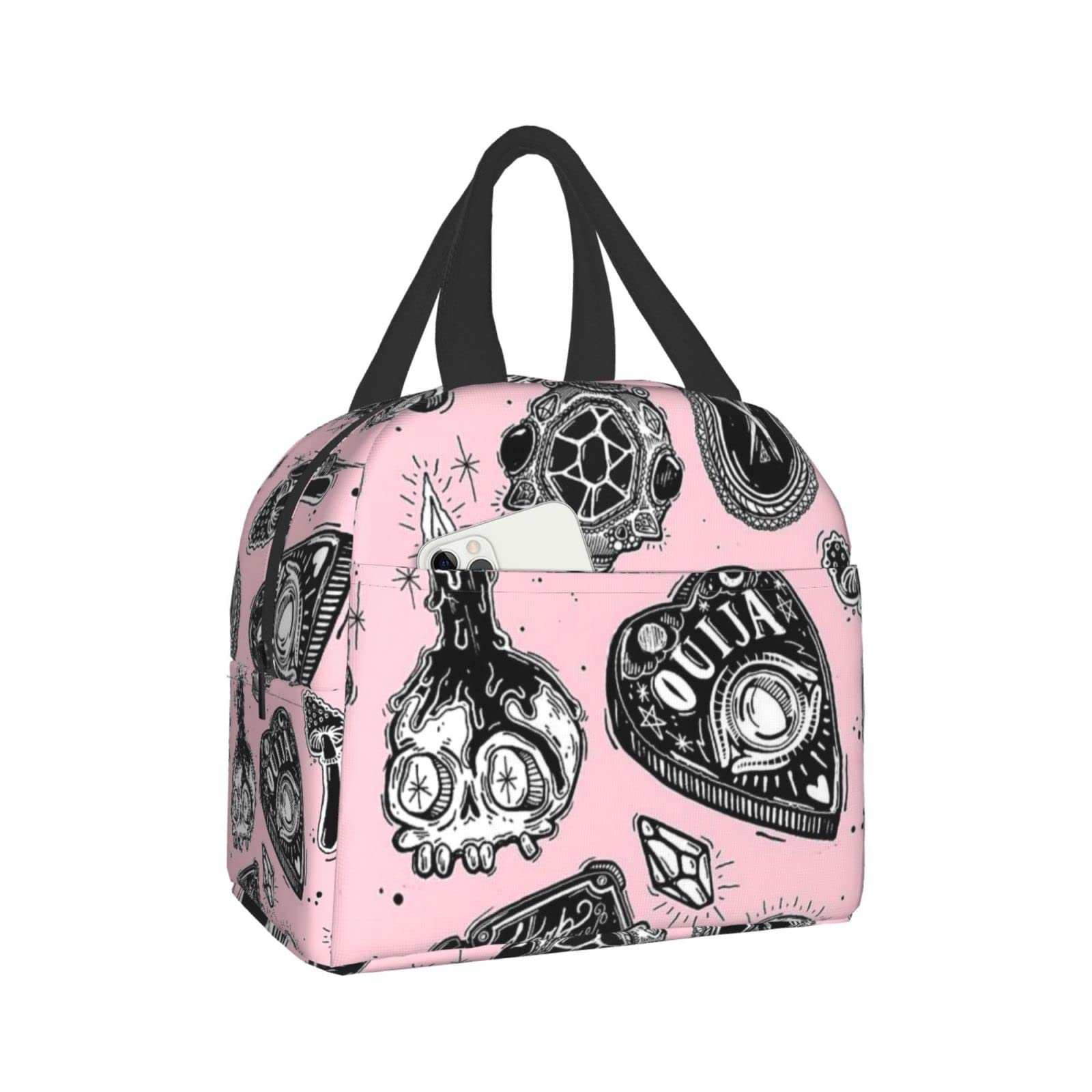 Insulated Witchy Lunch Bag for Women - Reusable Cooler Tote with Front Pocket for Work, Office, School | Portable Lunch Box for Picnic, Hiking & Beach Outings