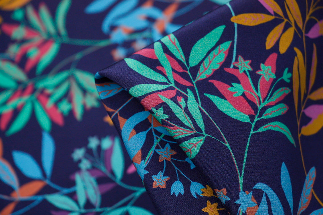 Ballroom Leaves Liberty Silk Fabric - Elegant & Flowy Material for Dresses, Scarves & Home Decor | Perfect for Evening Gowns, Bridal Wear & DIY Projects