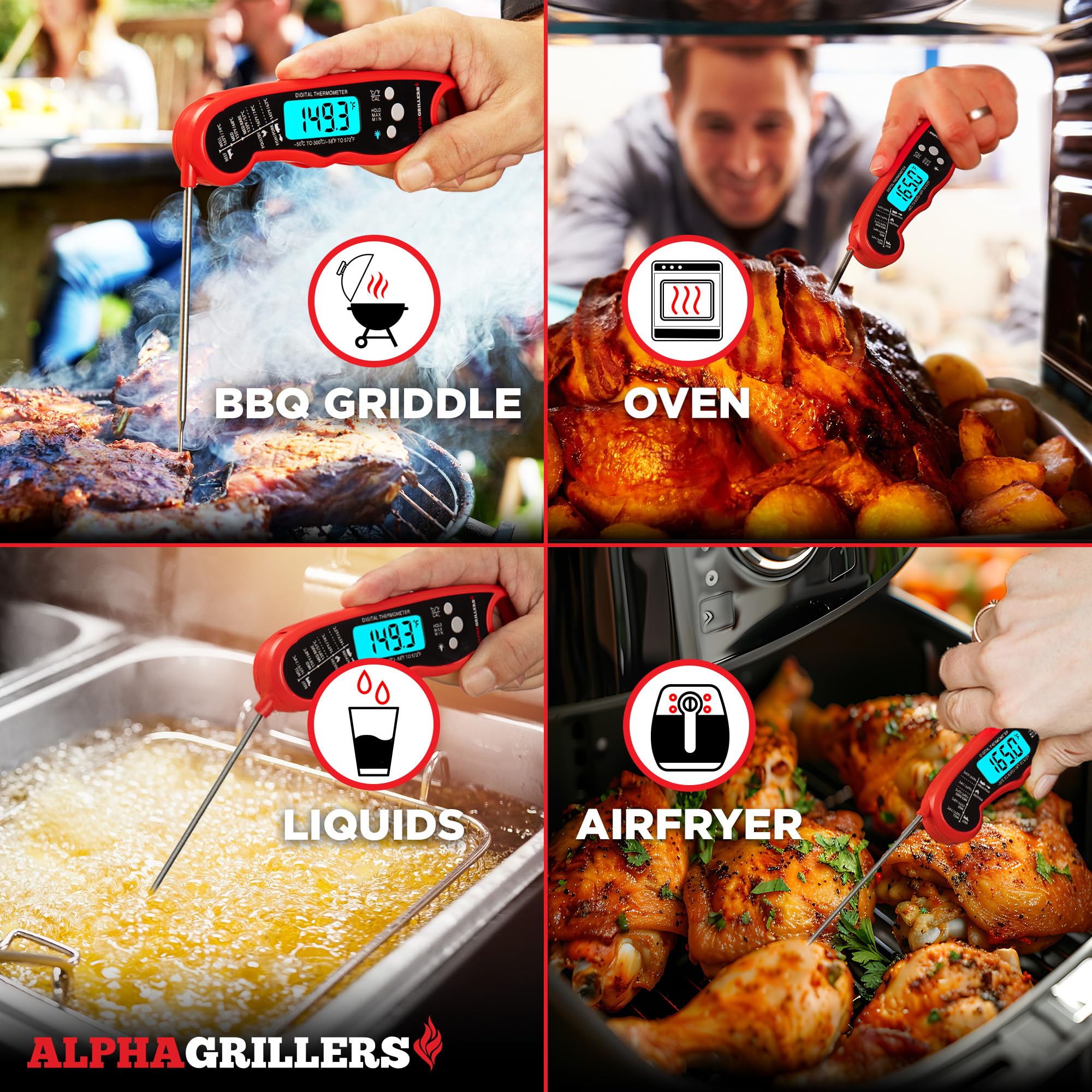 Alpha Grillers Digital Meat Thermometer - Instant Read Food Thermometer for Cooking, Grilling, Air Frying & BBQ | Waterproof Kitchen Thermometer with Backlit Display | Perfect for Steak, Chicken, Turkey & Baking | Great Gift for Men, Dad, Husband on Father's Day, Birthday & Holidays