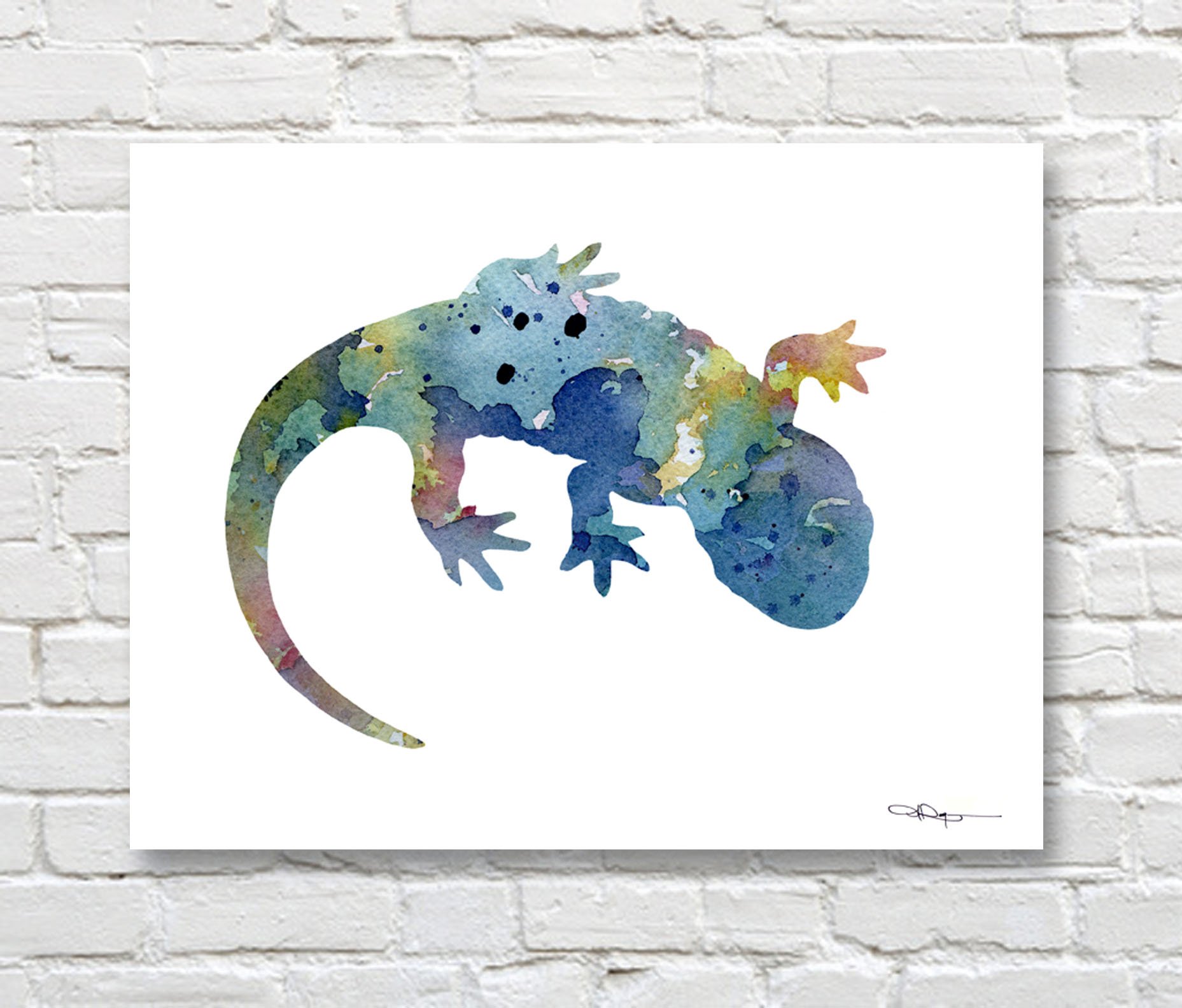 Blue Salamander Abstract Watercolor Art Print - Handmade Wall Decor by Artist DJ Rogers - Perfect for Living Room, Bedroom & Office Decor