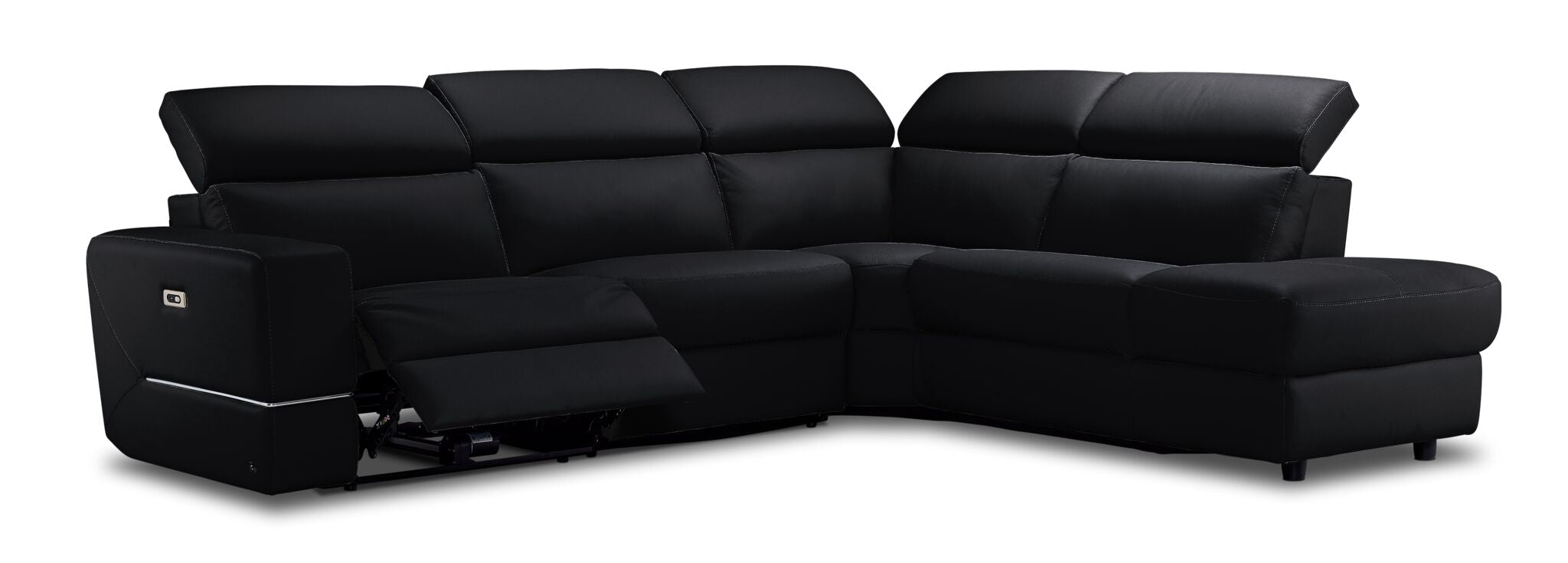 Bianca 3-Piece Power Reclining Sectional Sofa with Right Facing Chaise Lounge in Black - Modern Living Room Furniture for Home Theater & Family Gatherings