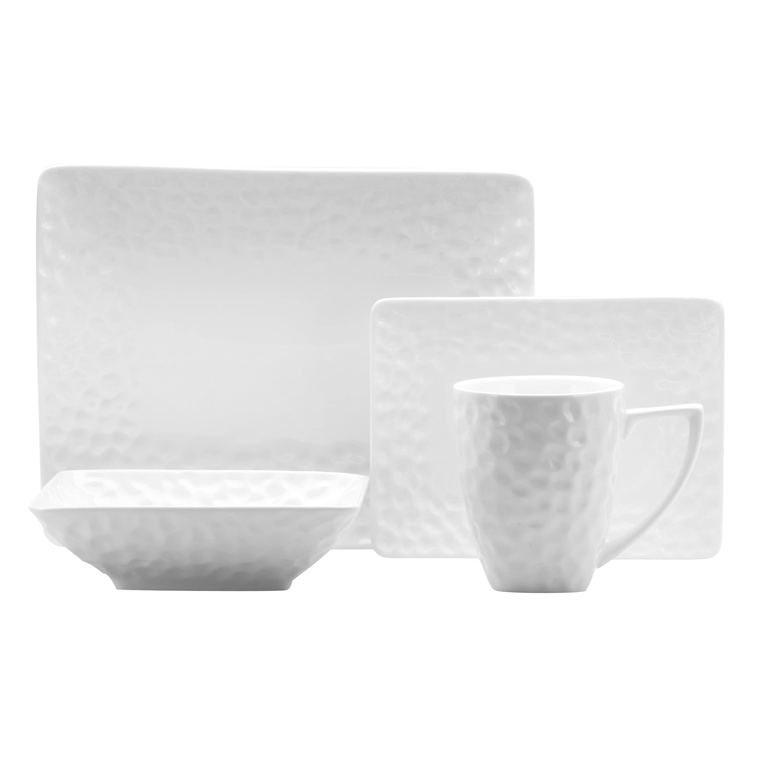 Premium White Marble Rectangular Dinner Plates Set of 4 - Durable Porcelain Plates, Dishwasher & Microwave Safe - Elegant Tableware for Casual Dining, Dinner Parties & Home Decor