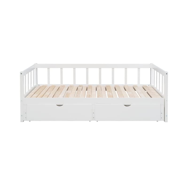 Powell Furniture Linon Macey White Wood Storage Trundle Daybed with Drawer - Perfect for Guest Room, Kids Bedroom & Small Space Living