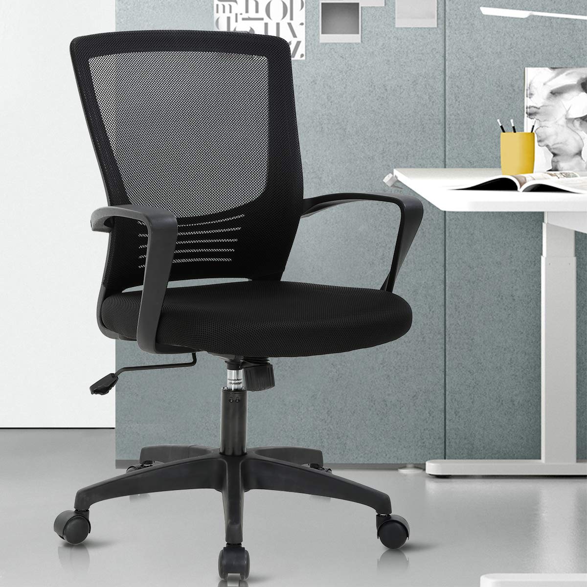 Ergonomic Office Chair with Lumbar Support - Adjustable Mesh Computer Desk Chair, Modern Executive Swivel Rolling Chair for Women & Men (Black) - Perfect for Home Office, Gaming & Workspaces