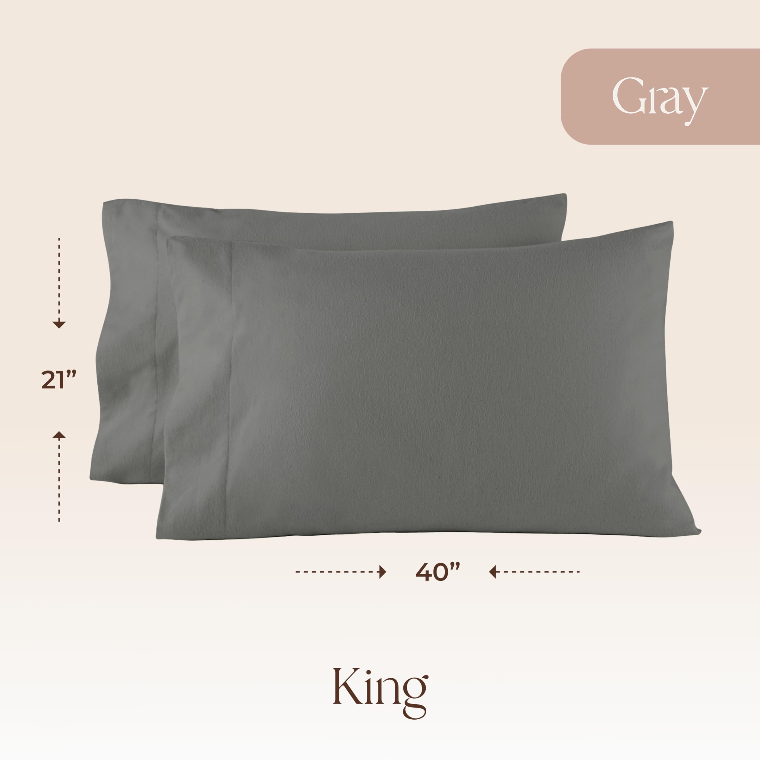 Organic Flannel Pillowcases Queen Size Set of 2 - 100% GOTS Certified Organic Cotton, Ultra Soft & Breathable, Premium Brushed Finish with Envelope Closure - Perfect for Cozy Winter Nights & Allergy Relief (Gray, Queen)