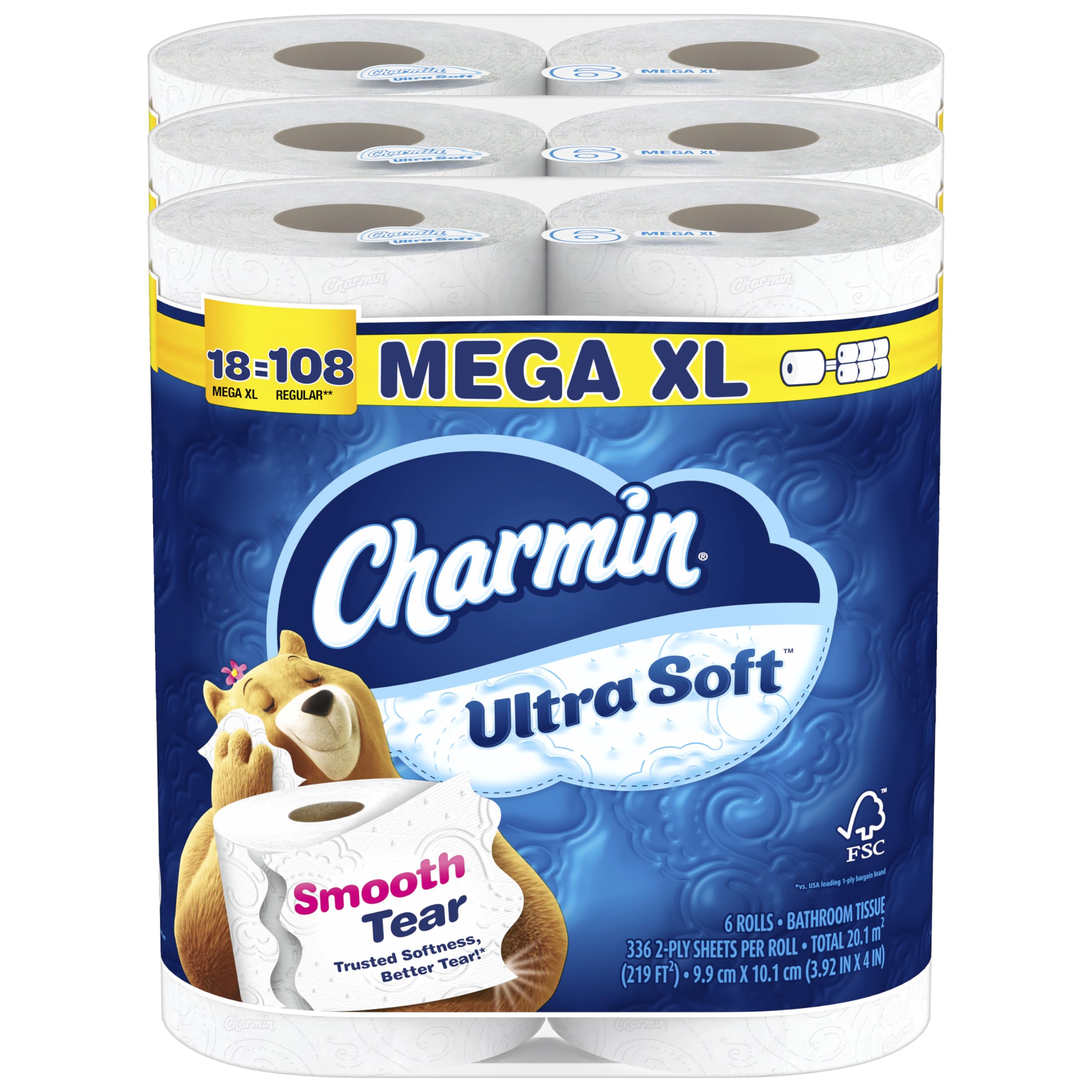 Charmin Ultra Soft Toilet Paper - 18 Mega XL Rolls (Equivalent to 108 Regular Rolls) | Premium Bath Tissue for Gentle Clean | Perfect for Home, Office & RV Use