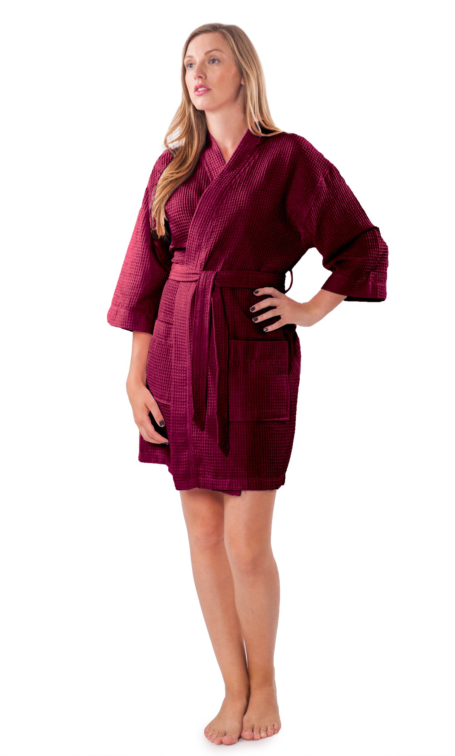 Turquoise Lightweight Short Robes for Women - Soft Waffle Kimono Bathrobe | Quick-Drying & Durable Cotton Blend | Perfect for Spa, Beach Cover-Up & Lounge Wear