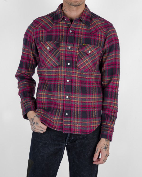 Iron Heart IHSH 403 11oz Ultra Heavy Flannel Line Check Western Shirt - Grey | Durable Workwear for Men, Outdoor Activities & Casual Style