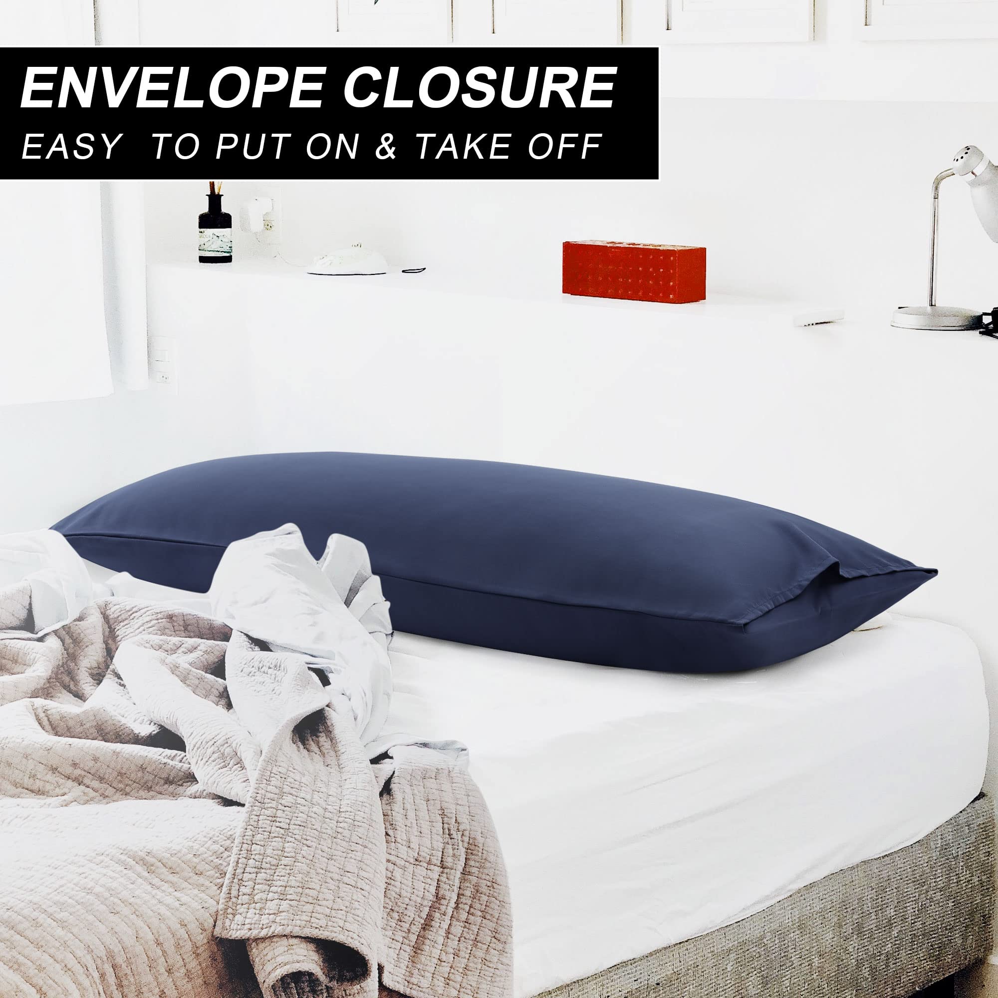 Microfiber Body Pillow Case 20x48 Inches - Soft 90 GSM Polyester Pillow Cover Replacement - Navy Blue - Perfect for Pregnancy Support, Back Pain Relief & Comfortable Sleeping