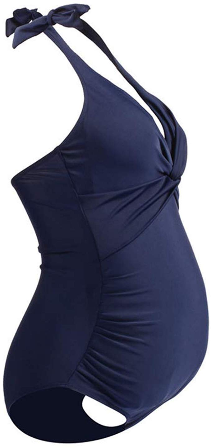 **Maternity One Piece Swimsuit for Pregnancy - Adjustable Halter Bathing Suit with Drawstring - Comfortable Maternity Swimwear for Pool, Beach & Vacation**