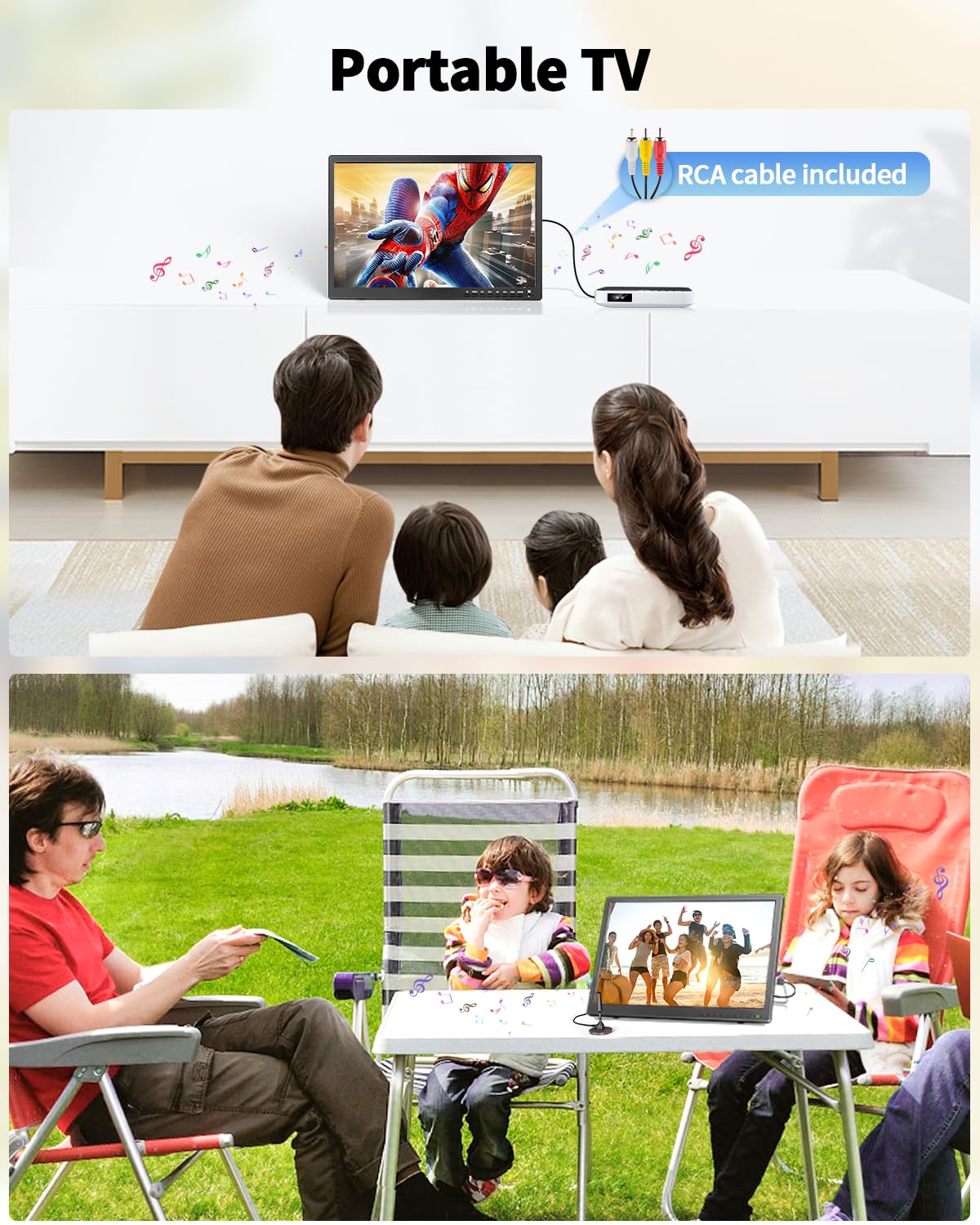 17 Inch Portable TV with Antenna - ATSC Digital Tuner, Rechargeable Battery Powered LCD Monitor with Built-in Stand | HDMI, AV, USB Inputs | Perfect for Kitchen, Bedroom, Camping, RV & Travel | Ideal for Emergency Weather Updates & Outdoor Entertainment