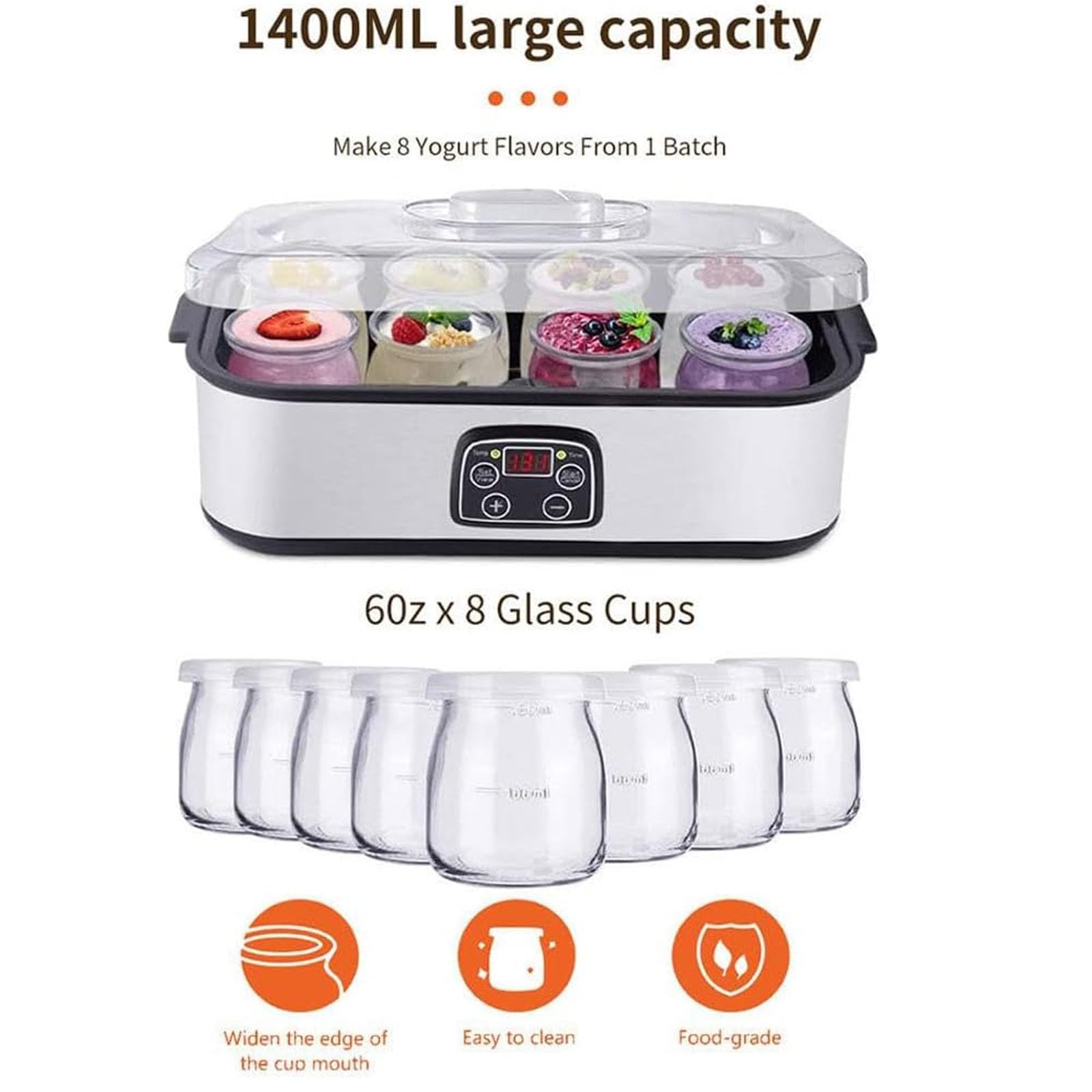 Best Electric Yogurt Maker Machine with Adjustable Temperature & Time Control - 36-Hour Probiotic Yogurt Maker for Homemade Yogurt - Perfect for Healthy Breakfast, Snacks & Gut Health