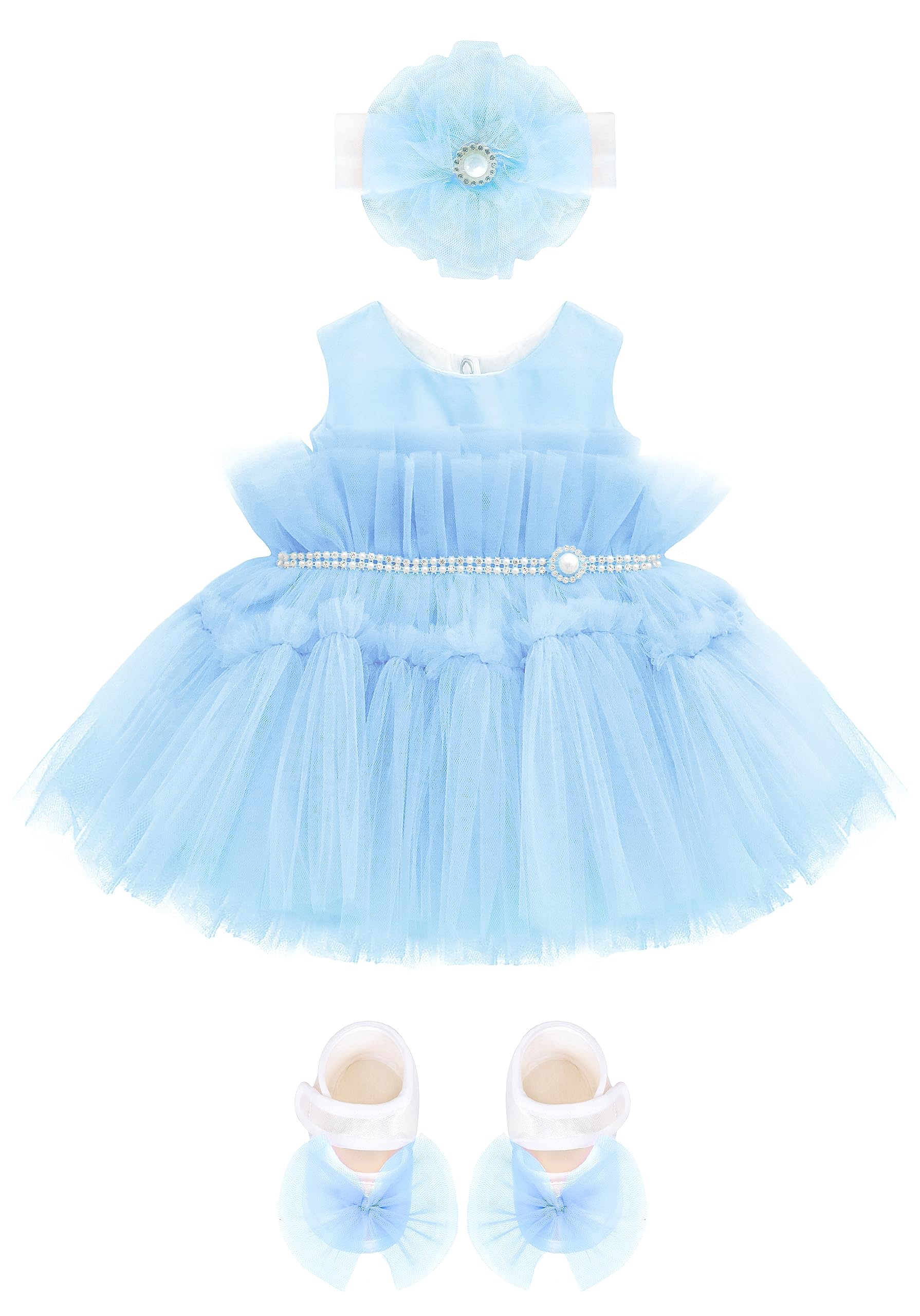 Lilax Baby Girl Tulle Princess Tutu Dress 3-Piece Set with Shoes & Headband - Perfect for Weddings, Birthday Parties, Photo Shoots & Special Occasions