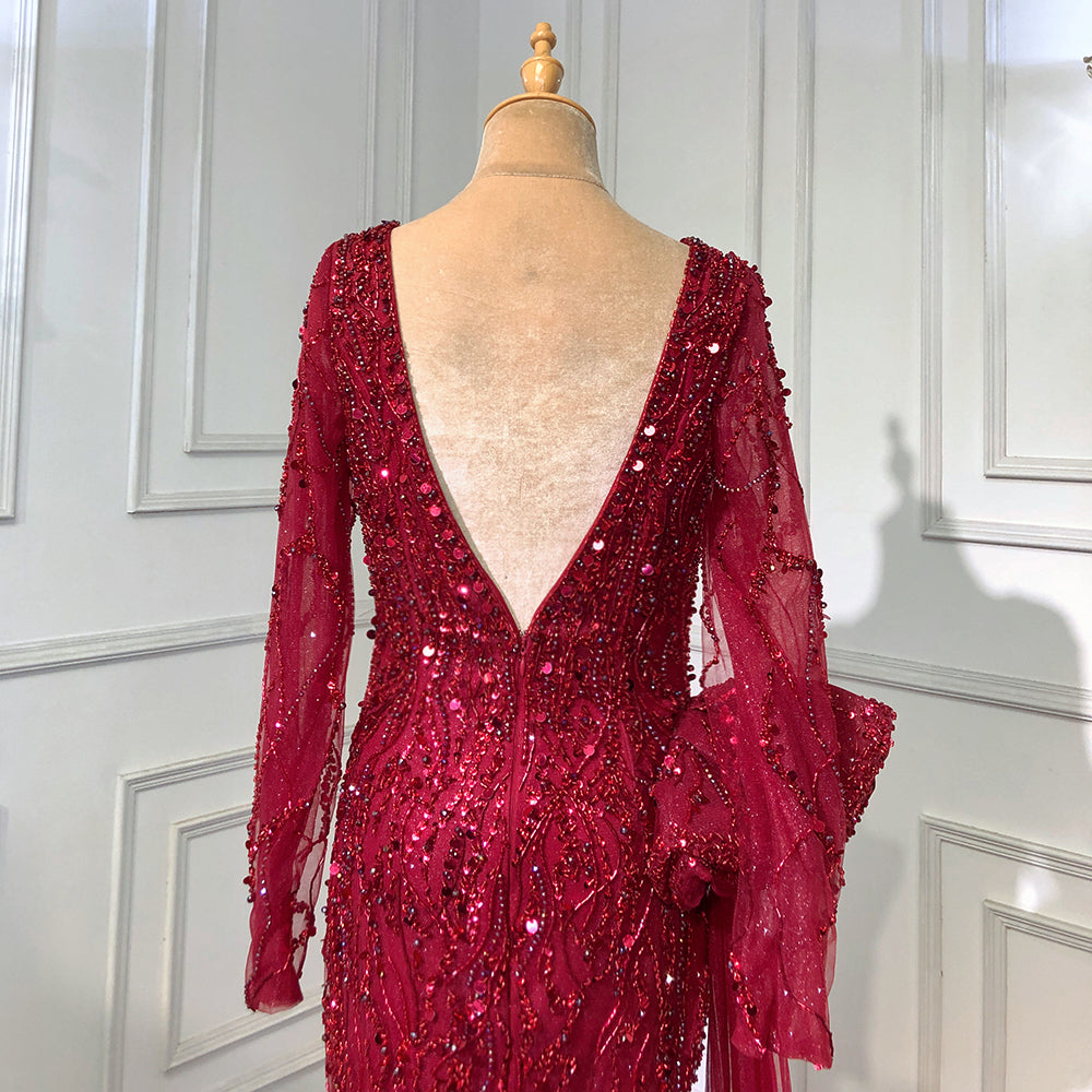 Serene Hill Wine Red Elegant Mermaid Evening Dress 2025 - Luxury Beaded Overskirt Gown for Women - Perfect for Prom, Gala & Formal Parties