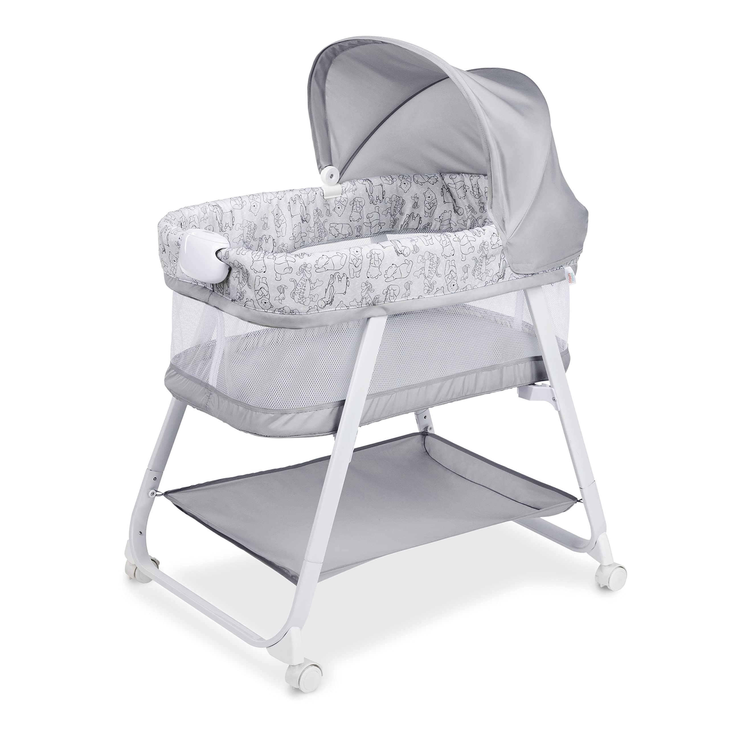 Bright Starts Disney Baby Winnie the Pooh Soothing Vibrations Baby Bassinet - Newborn to 5 Months | Portable Infant Bed with Gentle Vibrations & Plush Pooh Design | Perfect for Nursery, Travel & Daycare Naps