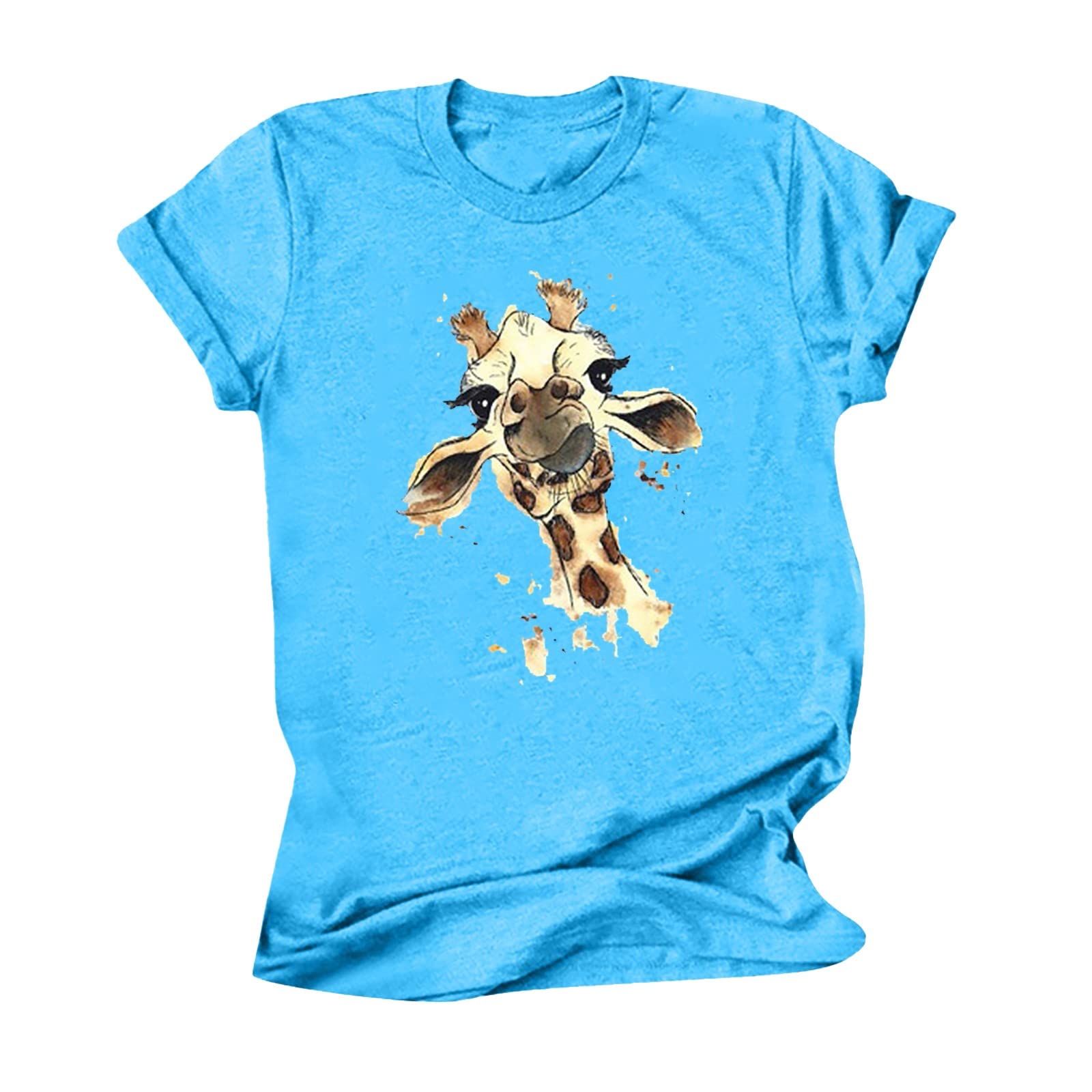 Women's Cute Giraffe Graphic T-Shirt - Casual Crewneck Short Sleeve Blouse for Summer | Soft Cotton Tee for Ladies & Juniors | Perfect for Beach Outings, Casual Wear & Vacation Style