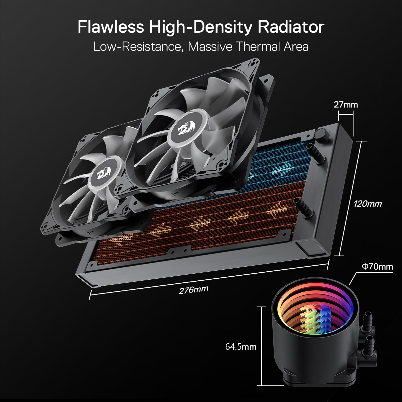 Redragon HL240 ARGB Liquid CPU Cooler - 3300 RPM High-Efficiency Radiator, 20 dBA Quiet Operation, Infinity Mirror RGB Lighting, Dual 120mm PWM FDB Fans, Compatible with LGA 1700 & AMD AM5 | Perfect for Gaming PCs, Workstations & High-Performance Cooling Systems