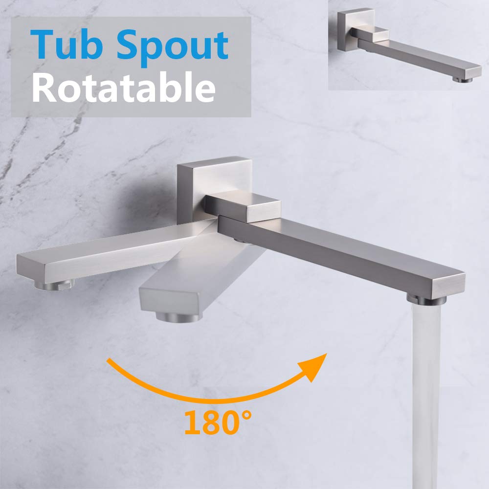 Premium Brushed Nickel Shower System Combo Set - 10 Inch Square Rainfall Shower Head, Mixer Valve & Tub Spout - Luxury Bathroom Upgrade for Spa-Like Experience (Perfect for Master Bathrooms & Modern Home Renovations)