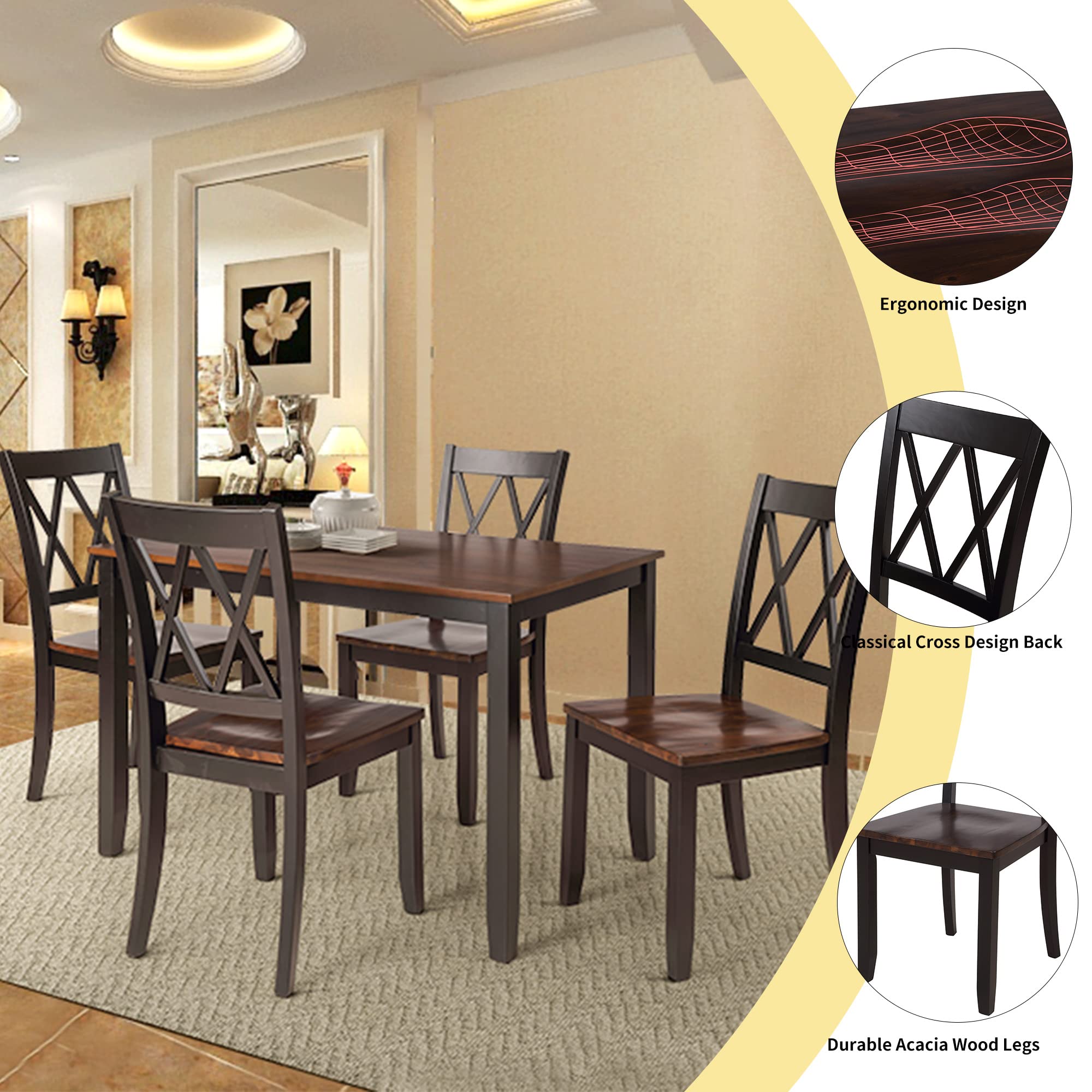 Harper & Bright Designs 5-Piece Dining Table Set for 4, Kitchen Table and Chairs Set in Cherry & Black - Perfect for Small Spaces, Apartments, and Family Meals