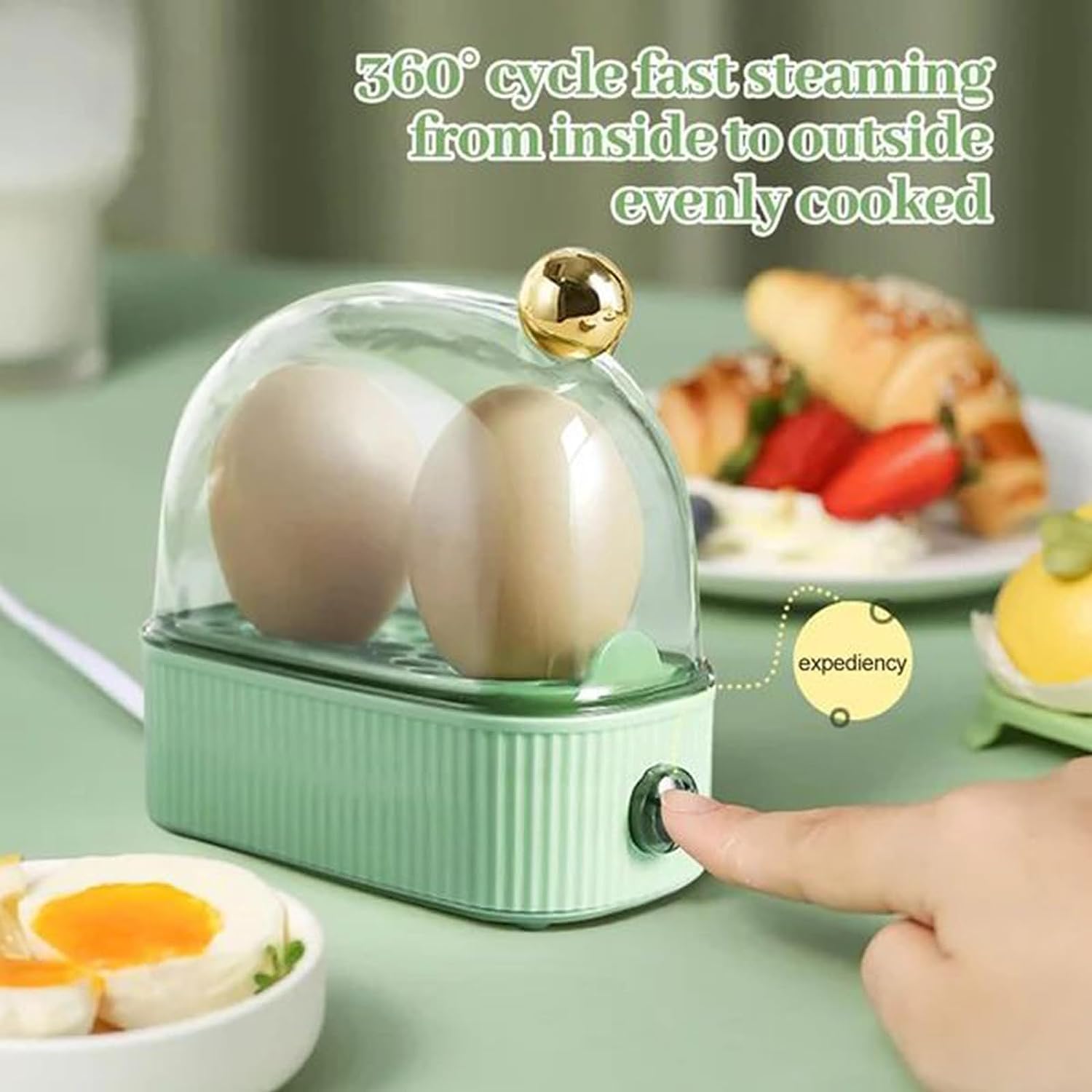 Electric Egg Cooker for Hard Boiled Eggs - 2 Egg Capacity Rapid Steamer with Timer, Detachable Kitchen Appliance for Breakfast Meal Prep (Green) - Perfect for Quick Breakfasts, Healthy Snacks & Keto Diet