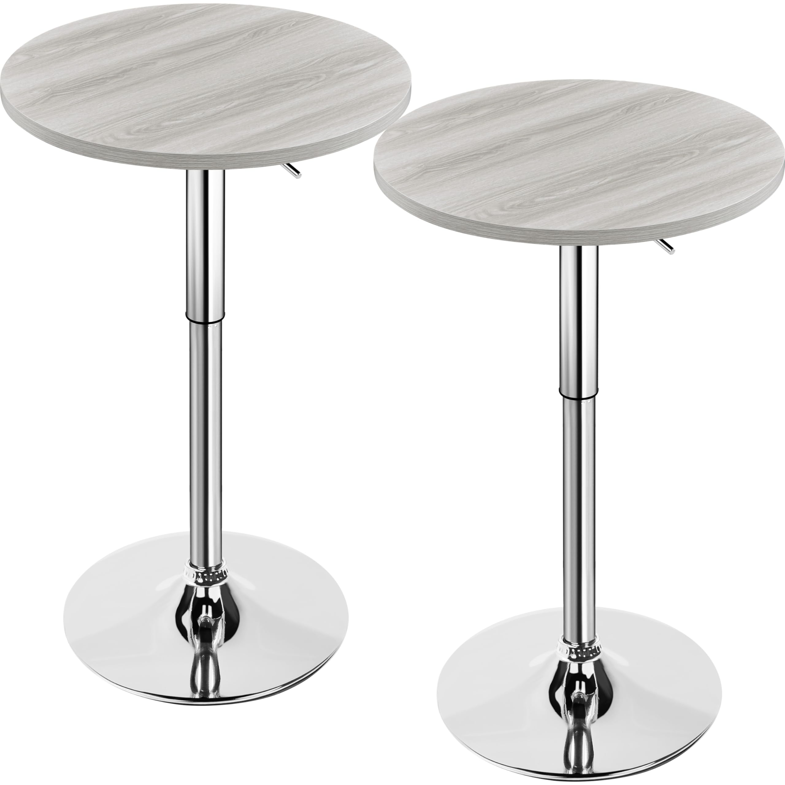 Yaheetech 2-Pack Adjustable Height 360° Swivel Round Bar Table with MDF Top - Silver Leg Base for Home Bar, Bistro, Café & Restaurant | Perfect for Small Spaces, Patio Dining & Cocktail Parties