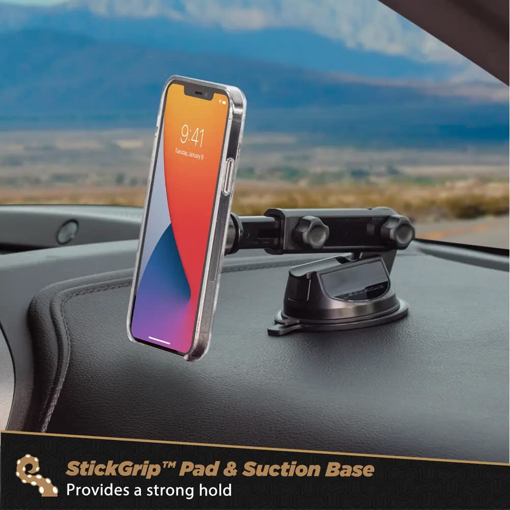Scosche MagicMount Pro2 Magnetic Car Phone Holder - Extendable Windshield & Dashboard Mount with Suction Cup - Compatible with MagSafe, iPhone, Samsung Galaxy, Google Pixel & All Smartphones - Perfect for Driving, Navigation & Hands-Free Calls