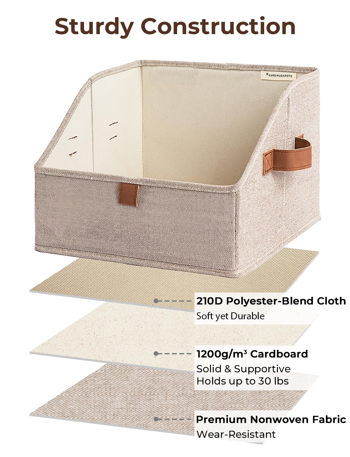 StorageWorks Closet Storage Bins - 3-Pack Foldable Fabric Organizer Boxes with Handles for Shelves, Trapezoid Clothes Baskets in Brown & Beige | Perfect for Bedroom, Closet & Kids Room Organization