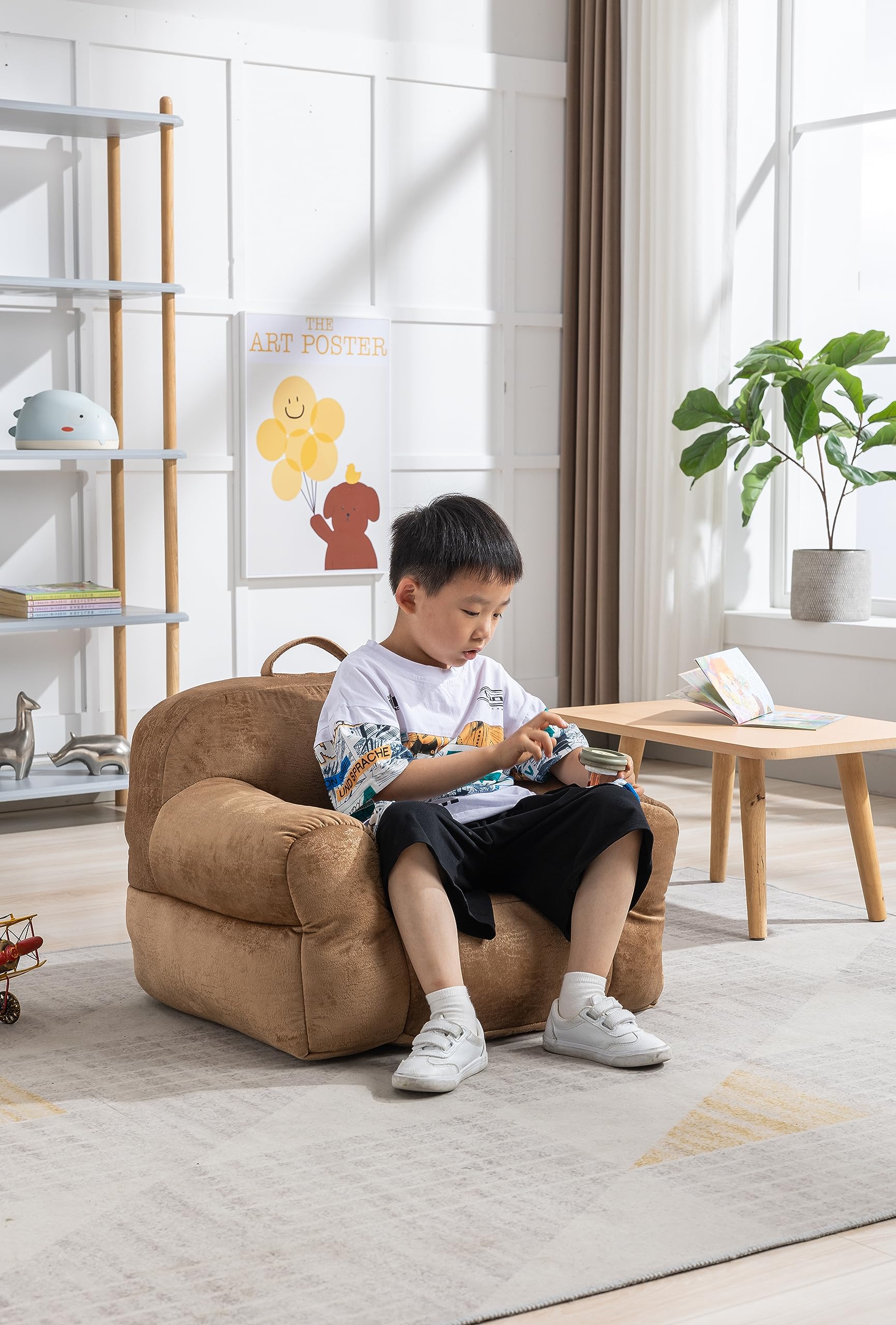 **Kids Velvet Bean Bag Chair - Memory Foam Filled Comfy Beanbag for Boys & Girls, No Assembly Required - Perfect for Reading, Gaming & Relaxing in Bedroom or Living Room (Brown)**