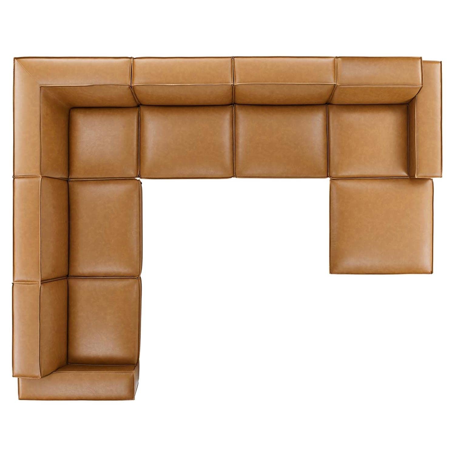Modway Restore 7-Piece Vegan Leather Sectional Sofa in Tan - Modern L-Shaped Couch for Living Room, Lounge & Home Theater | Eco-Friendly Faux Leather Sofa Set with Ottoman
