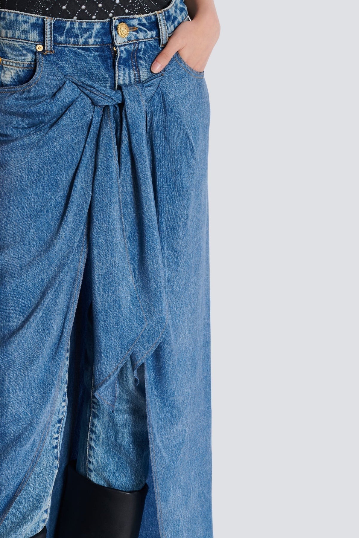 Austyn High Waist Jeans with Stylish Draped Skirt for Women - Perfect for Casual Outings, Office Wear & Date Nights