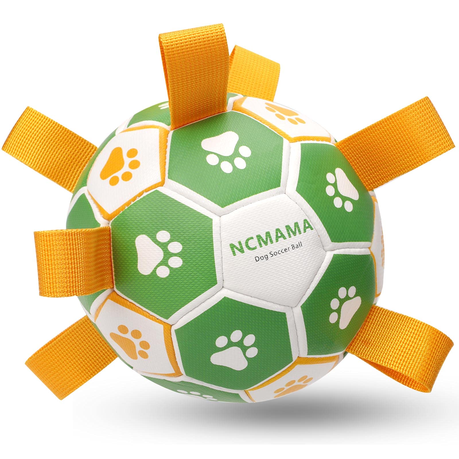 **Upgraded Interactive Dog Soccer Ball with Grab Tabs - Tug of War & Water Toy, Durable Rubber Herding Ball for Small & Medium Dogs - Perfect for Fetch, Training & Outdoor Play (Medium, Yellow 02)**