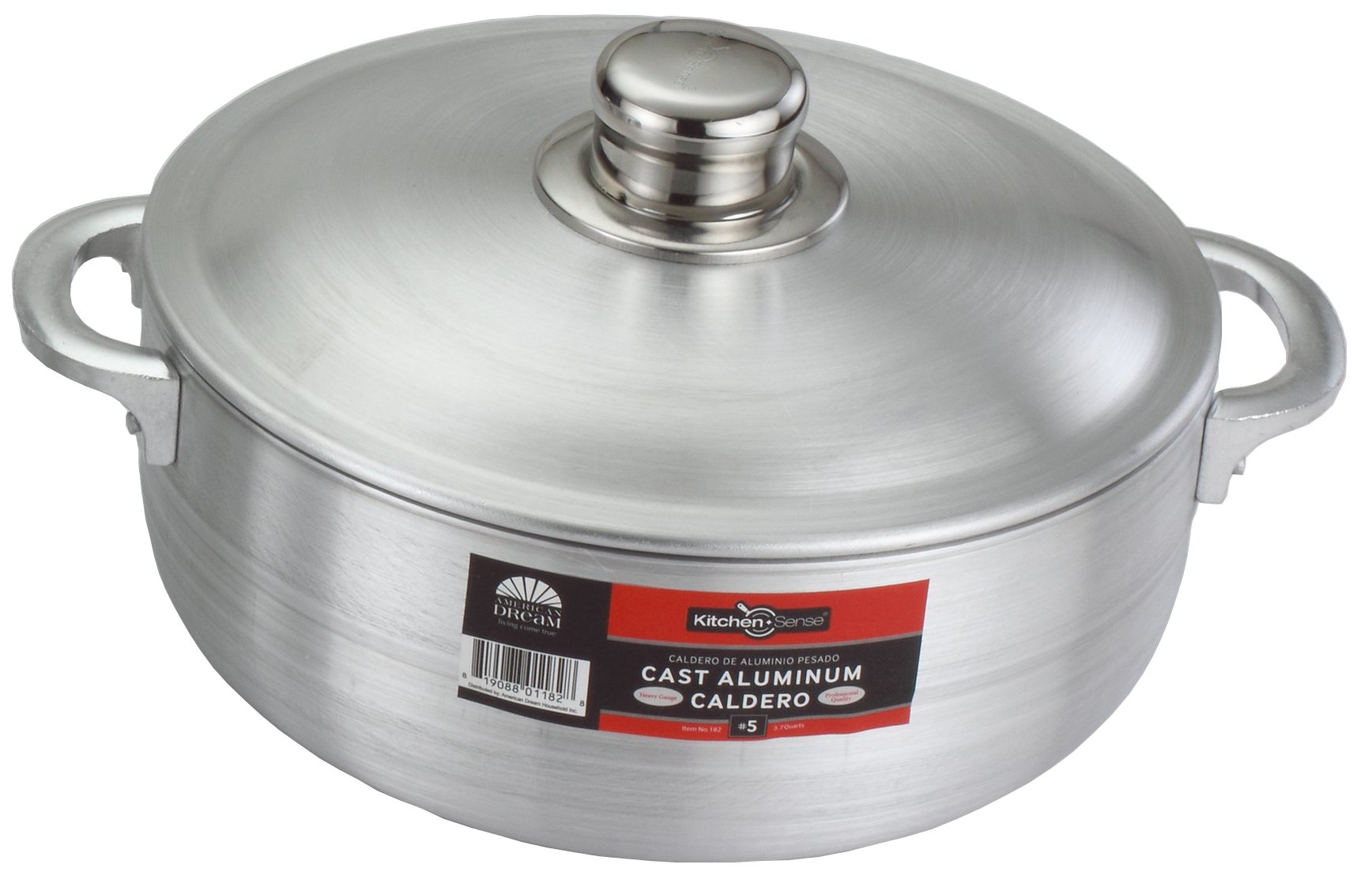 Kitchen Sense 1.8 Quart Aluminum Dutch Oven with Lid - Nonstick Caldero Pot for Stews, Braising & Cooking - Ergonomic Handles, Perfect for Rice, Large Meals & Latin Cuisine (Spanish, Puerto Rican) - Ideal for Home Cooking, Camping & Traditional Recipes