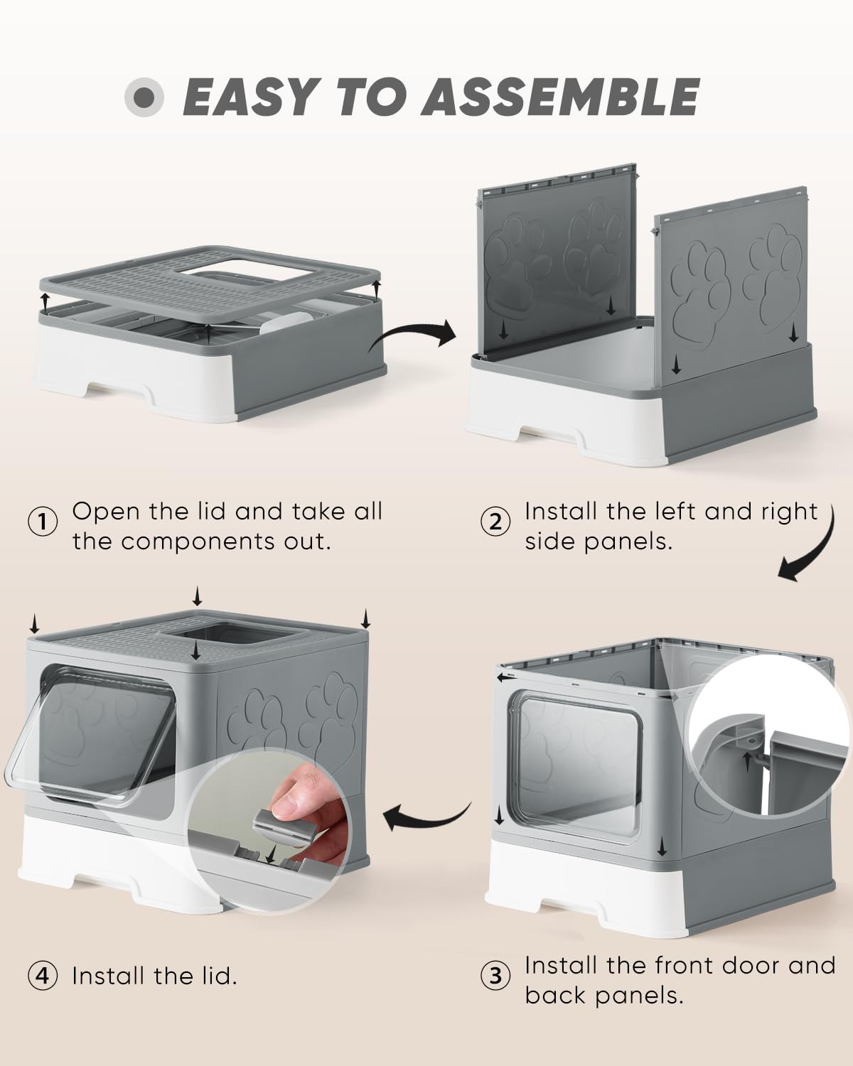 Enclosed Cat Litter Box for Large Cats - Odor Control Covered Kitty Litter Box with Lid & Scoop, Top Entry Design, Easy to Clean (Grey) - Perfect for Home, Apartment & Multi-Cat Households