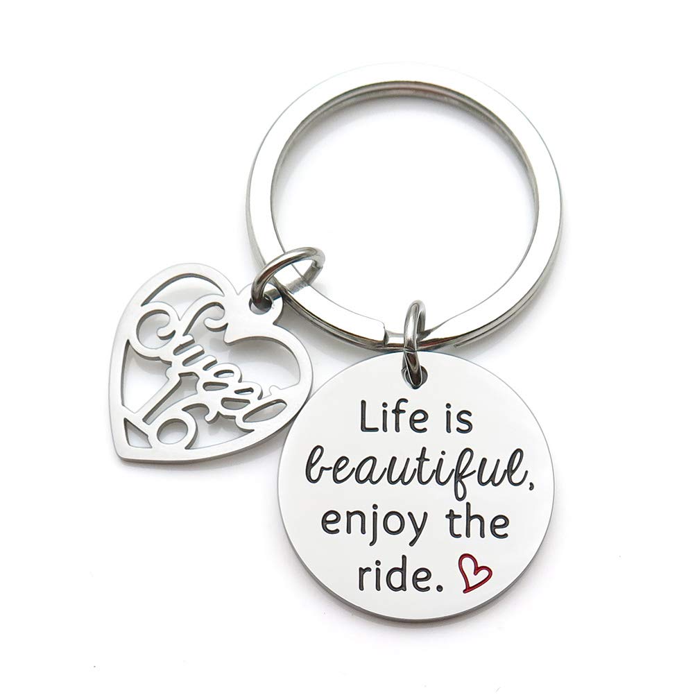 IDLAN Sweet 16 Keychain - 'Life Is Beautiful Enjoy The Ride' Inspirational Stainless Steel Keyring - Perfect 16th Birthday Gift for Daughter, Niece, or Teen Girl - Great for Graduation, Birthdays & Special Occasions