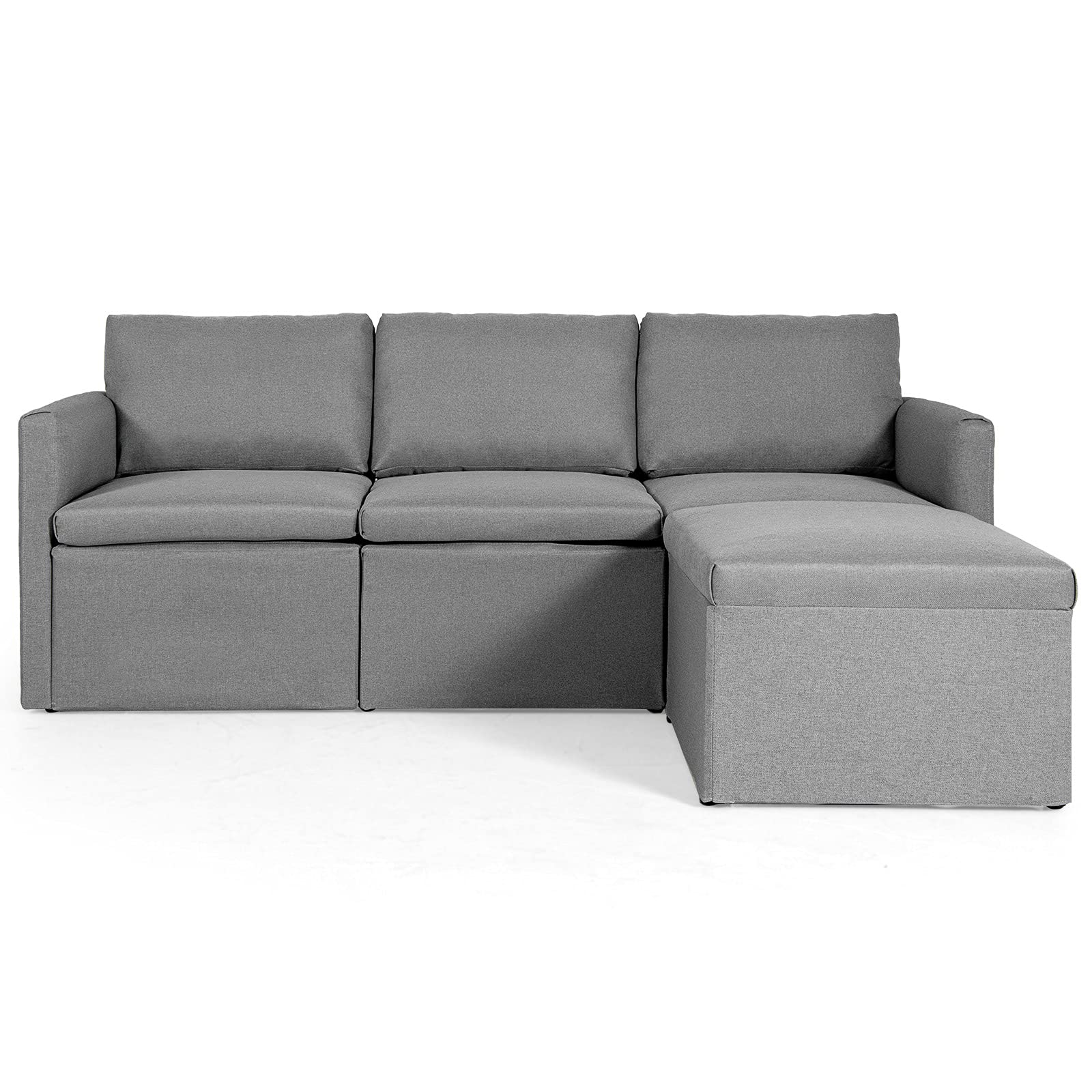 Giantex Convertible Sectional Sofa Couch - Modern L-Shaped 3-Seat Sofa with Reversible Chaise, Spring Support for Heavy Weight, Linen Fabric Corner Couch Set for Living Room, Apartment & Dorm | Perfect for Small Spaces, Movie Nights & Family Gatherings