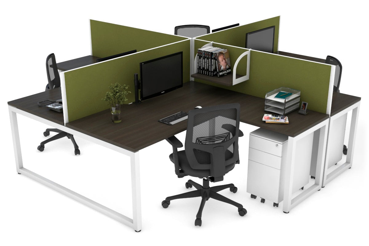 Quadro Loop Legs 4-Person Corner Workstation Desk - 1600L x 1800W with Cable Management Scallop | Office Furniture for Collaborative Workspaces & Team Meetings