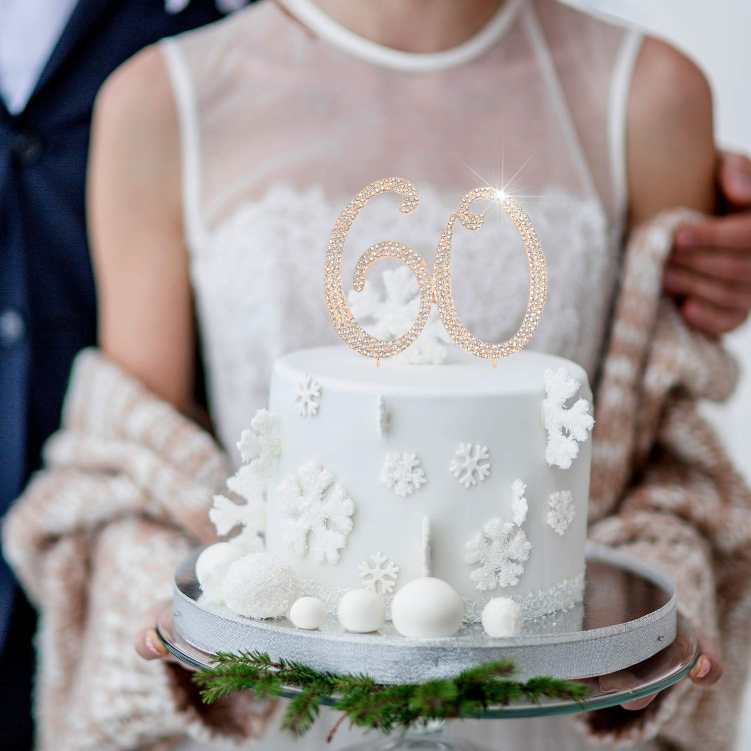60th Birthday Cake Topper - Bling Crystal Rhinestone Gold Decorations | Elegant Keepsake for Anniversary, Retirement & Milestone Celebrations | Perfect for Cakes, Cupcakes & Dessert Tables