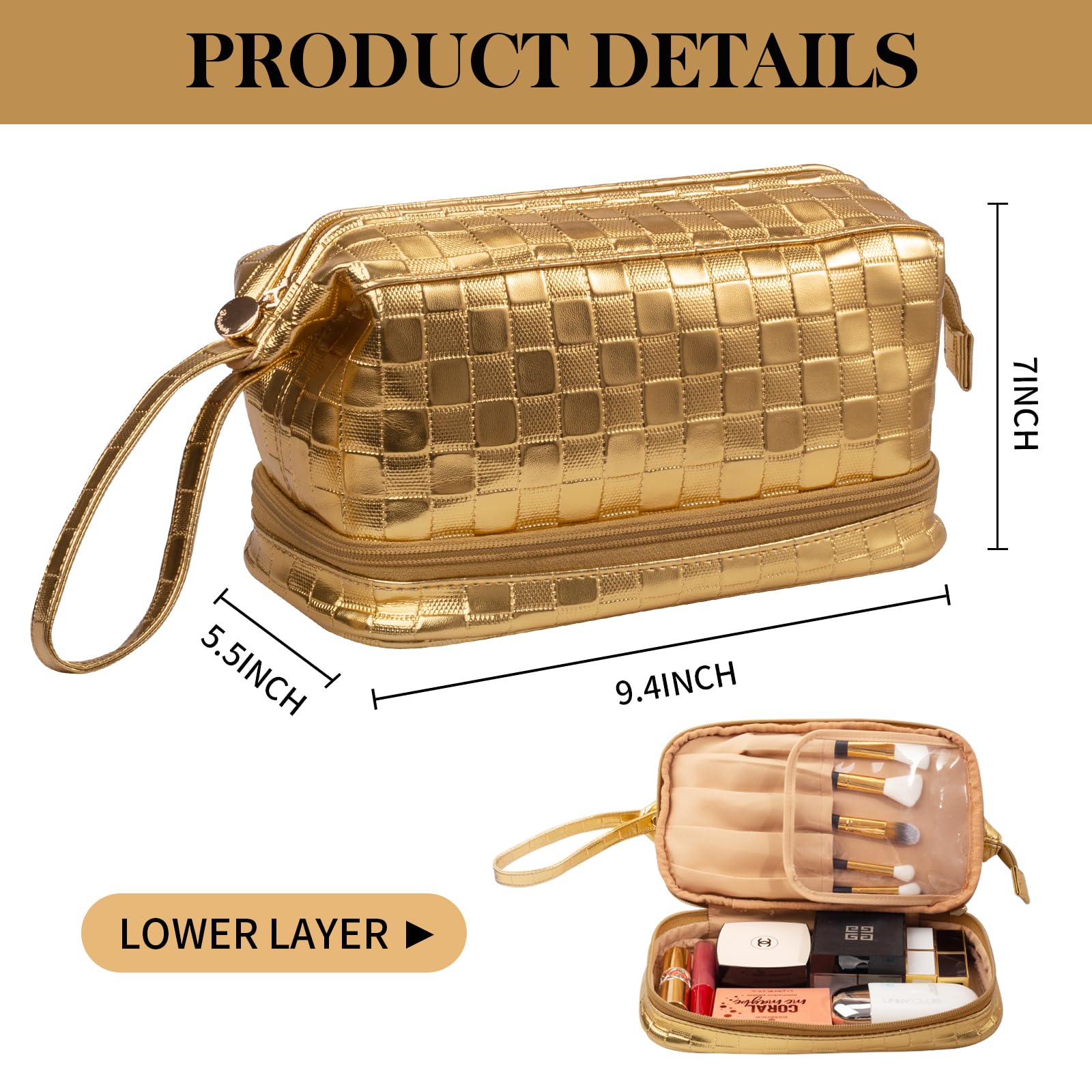 Abiudeng Large Waterproof Makeup Bag - Cute Travel Cosmetic Organizer with Bottom Pouch for Women | Perfect for Travel, Gym & Daily Essentials