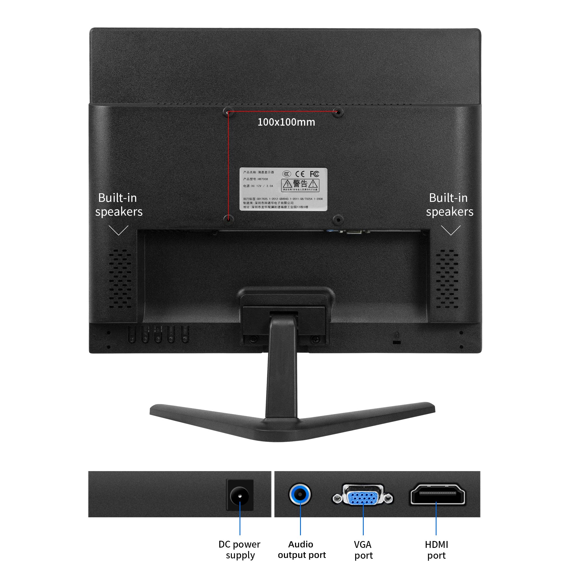 Thinlerain 17 Inch LED Monitor - 1280x1024 Resolution, 4:3 Aspect Ratio, 60Hz Refresh Rate, VESA Mountable, VGA & HDMI Ports, TN Panel with Built-in Speakers - Perfect for Office Work, Home Computing, and Digital Signage