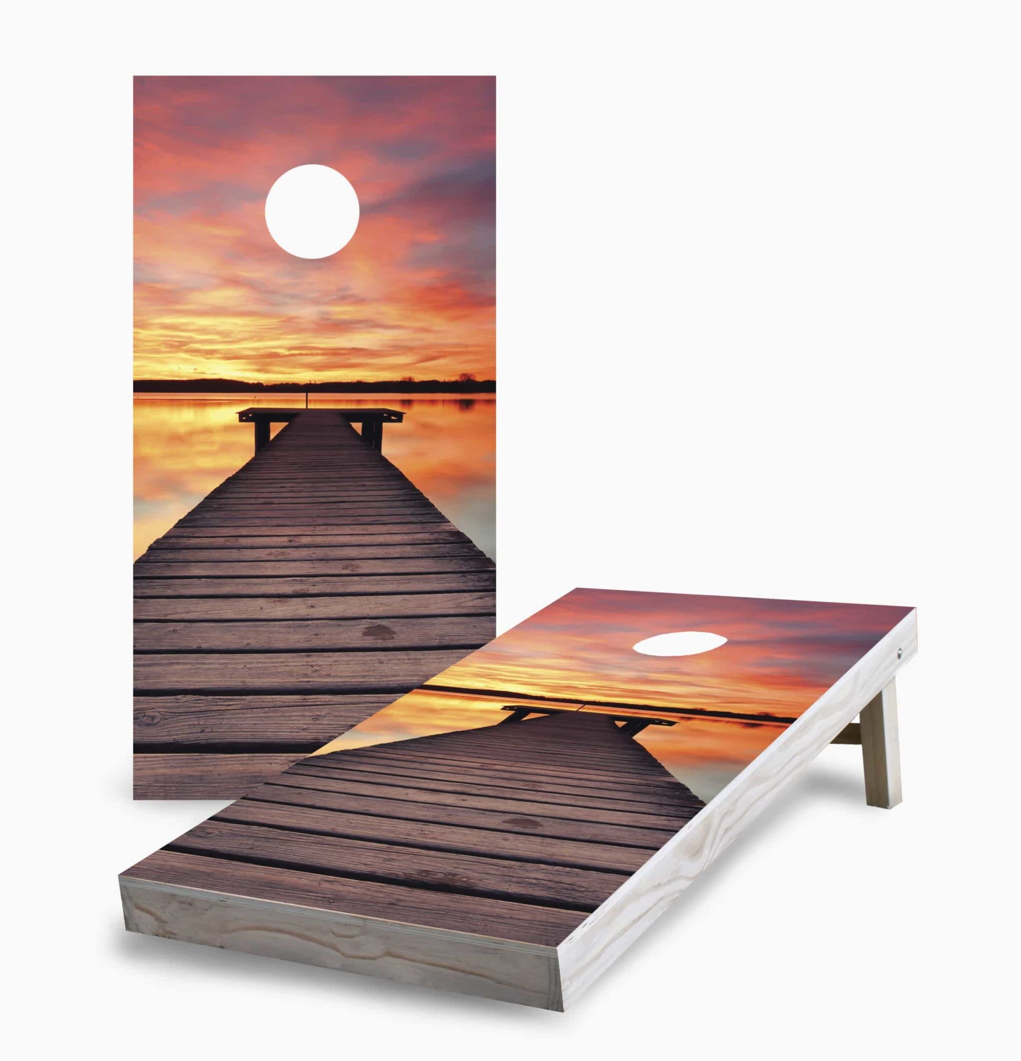 Skip's Garage Sunset Beach Boardwalk Regulation Size Cornhole Set - Premium Custom Cornhole Boards with 8 Bean Bags - Perfect for Backyard Parties, Beach Games & Tailgating Events