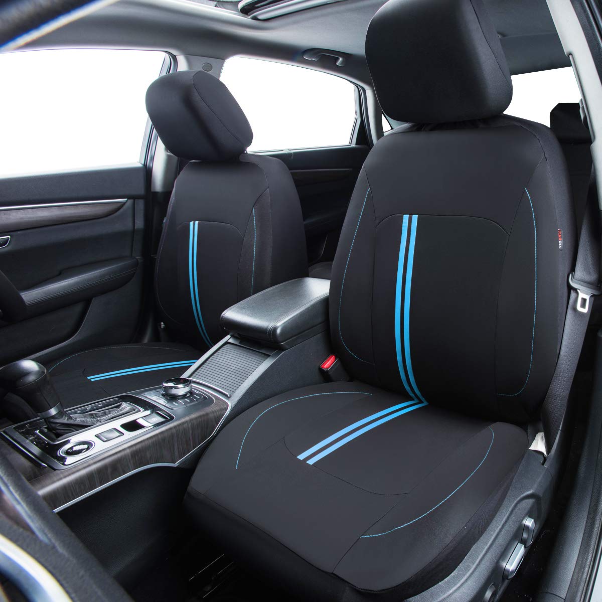 CAR PASS Sporty Universal Car Seat Cover Full Set - Airbag Compatible, Fits SUVs, Vans & Sedans (Black with Blue) - Perfect for Road Trips, Commuting & Car Protection