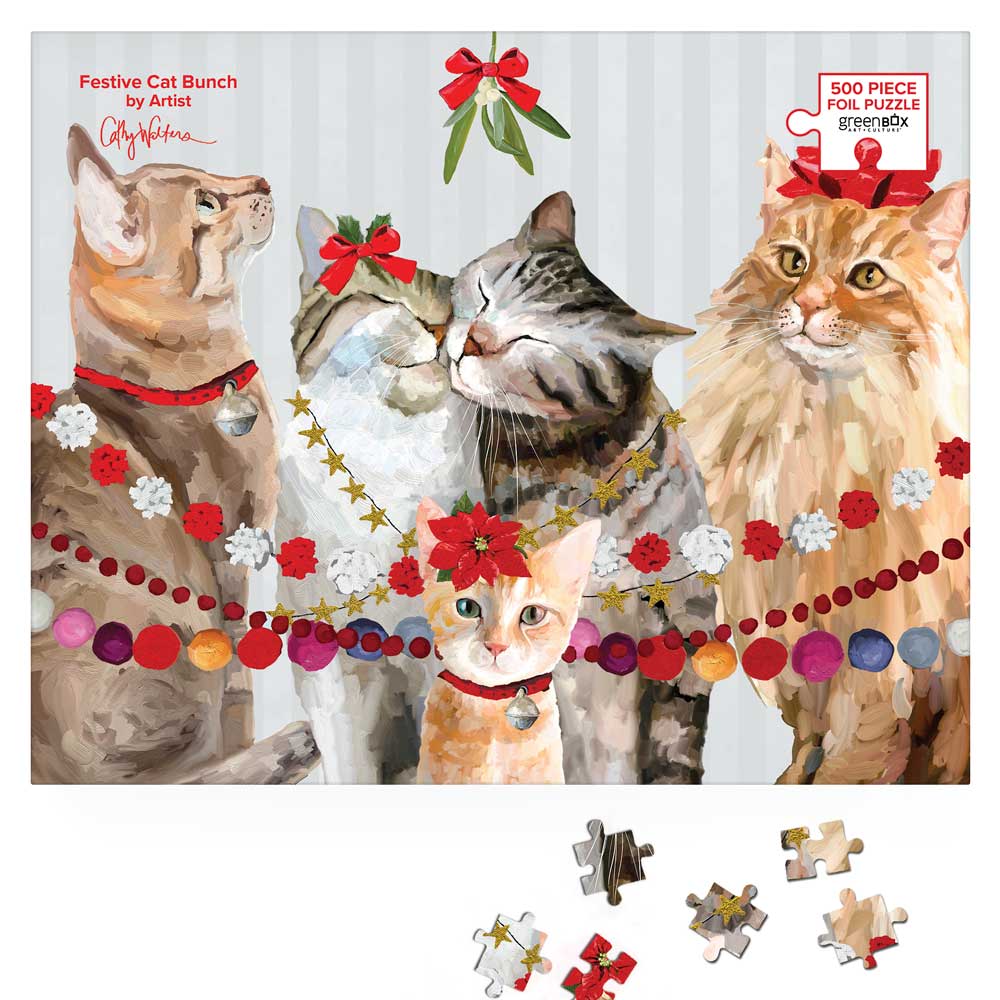 Festive Cat Bunch 500-Piece Jigsaw Puzzle - Perfect for Family Game Nights & Holiday Gift Giving
