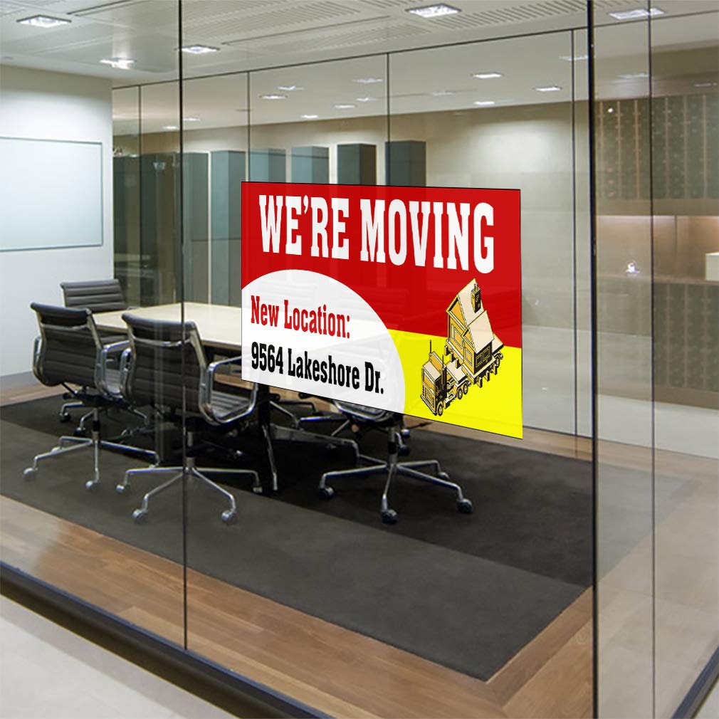 Custom We're Moving Vinyl Door Decals - Red Business & Outdoor Stickers (Set of 2, 54x36 Inches) for New Location Announcements, Cars, Luggage & Bumpers - Perfect for Home, Office & Vehicle Relocation