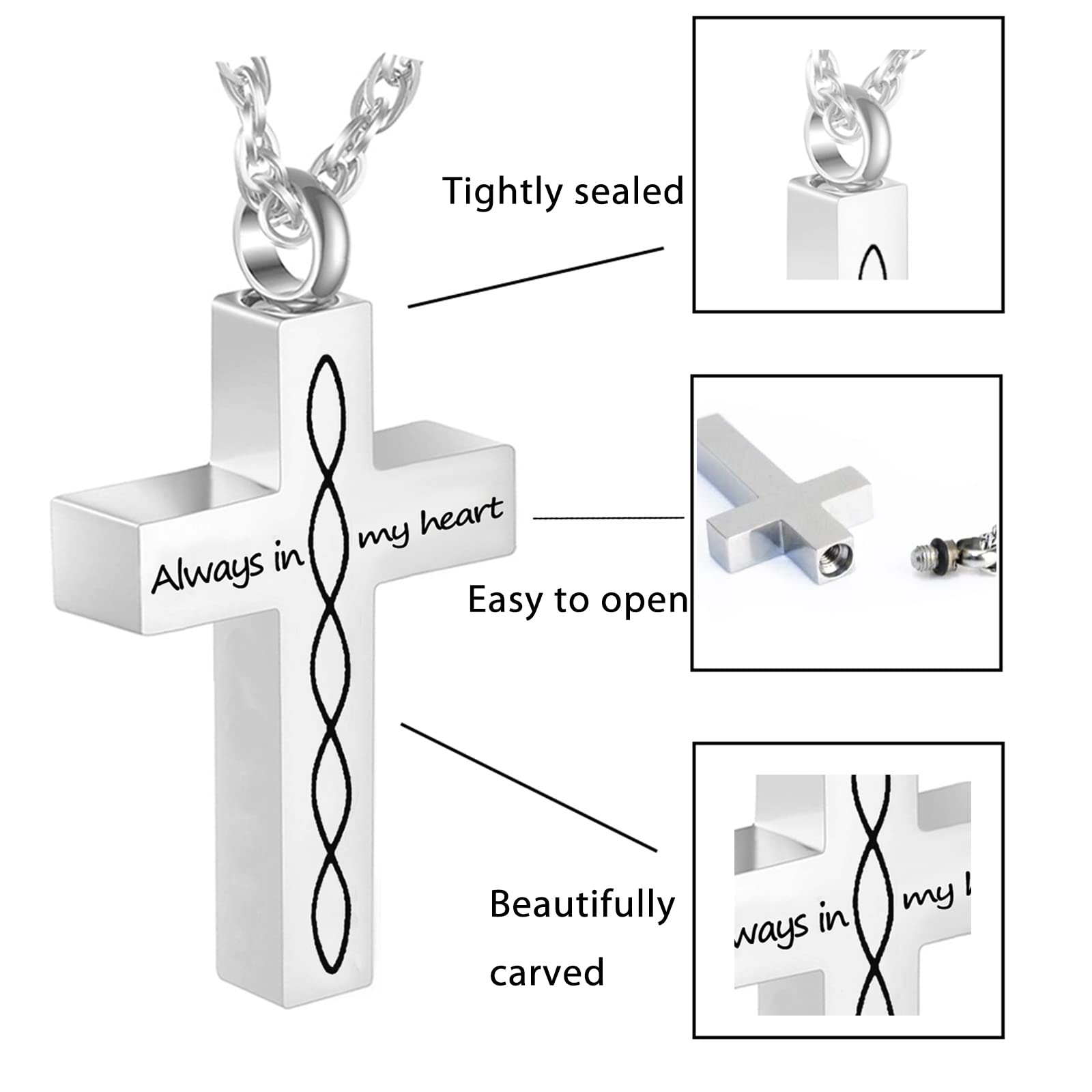 Stainless Steel Cross Urn Necklace for Ashes - Keepsake Jewelry for Women & Men - Memorial Gift