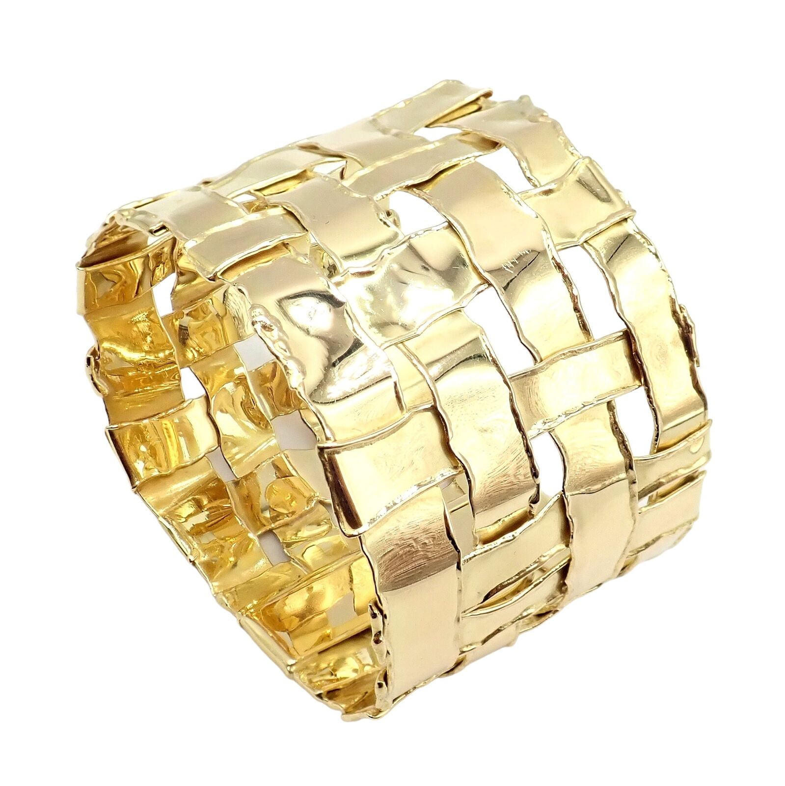 Authentic Vintage Tiffany & Co 18k Yellow Gold Basket Weave Wide Bracelet - Luxury Jewelry Gift for Women, Perfect for Weddings, Anniversaries & Special Occasions