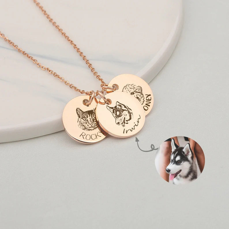 Personalized Pet Photo Disc Pendant Necklace - Custom Engraved Memorial Jewelry for Dogs & Cats - Perfect Gift for Pet Lovers, Anniversary & Special Occasions | XL5117