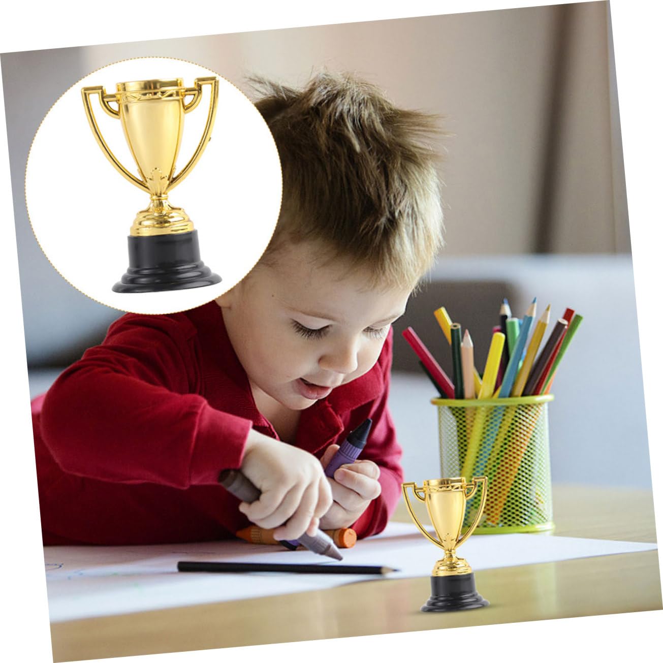 NULYLU 16pcs Small Plastic Trophies for Kids - Soccer & Piston Cup Reward Toys - Perfect for Birthday Parties, Classroom Prizes & Sports Awards